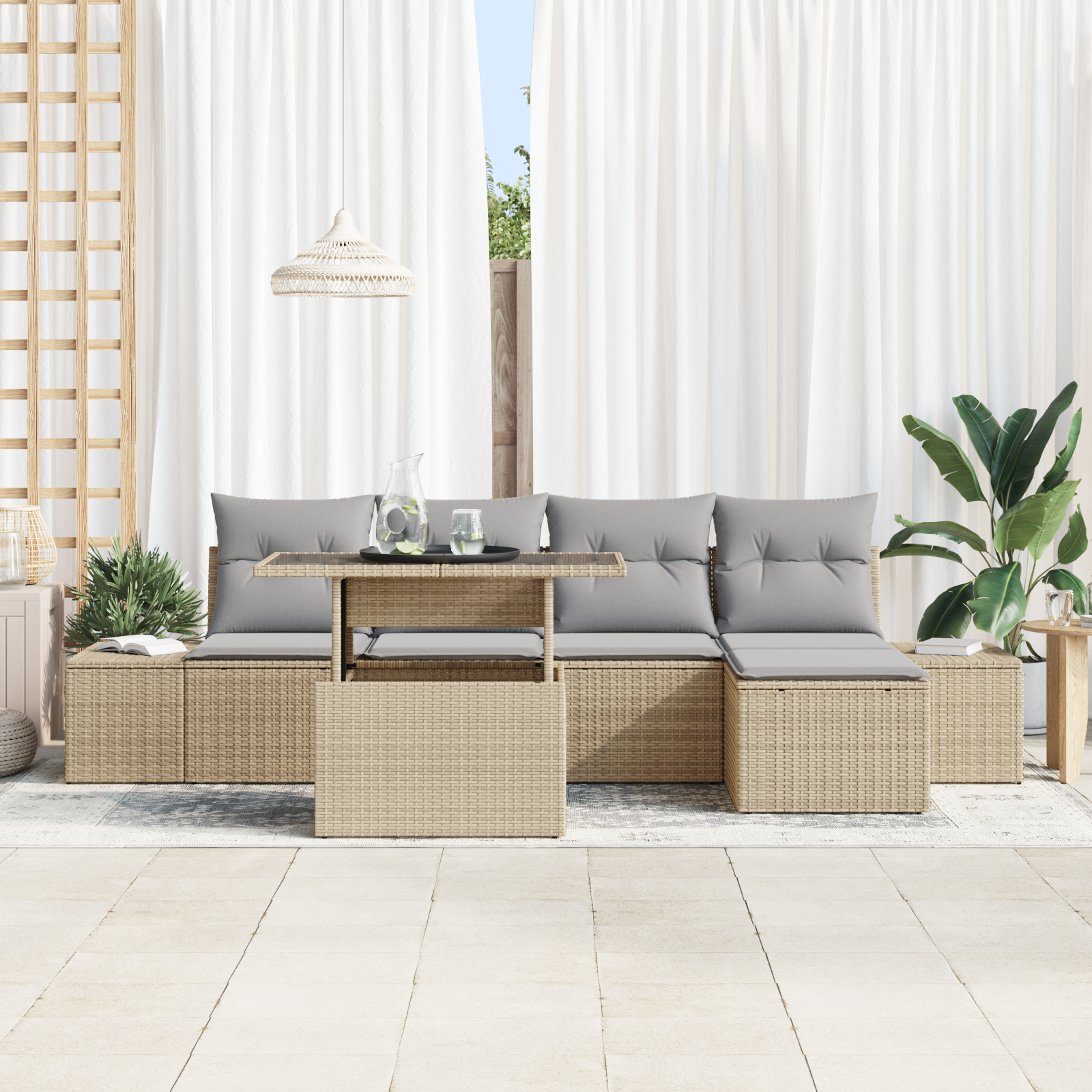 vidaXL Set de canapele pentru grădină 6 pcs bej și gri deschis