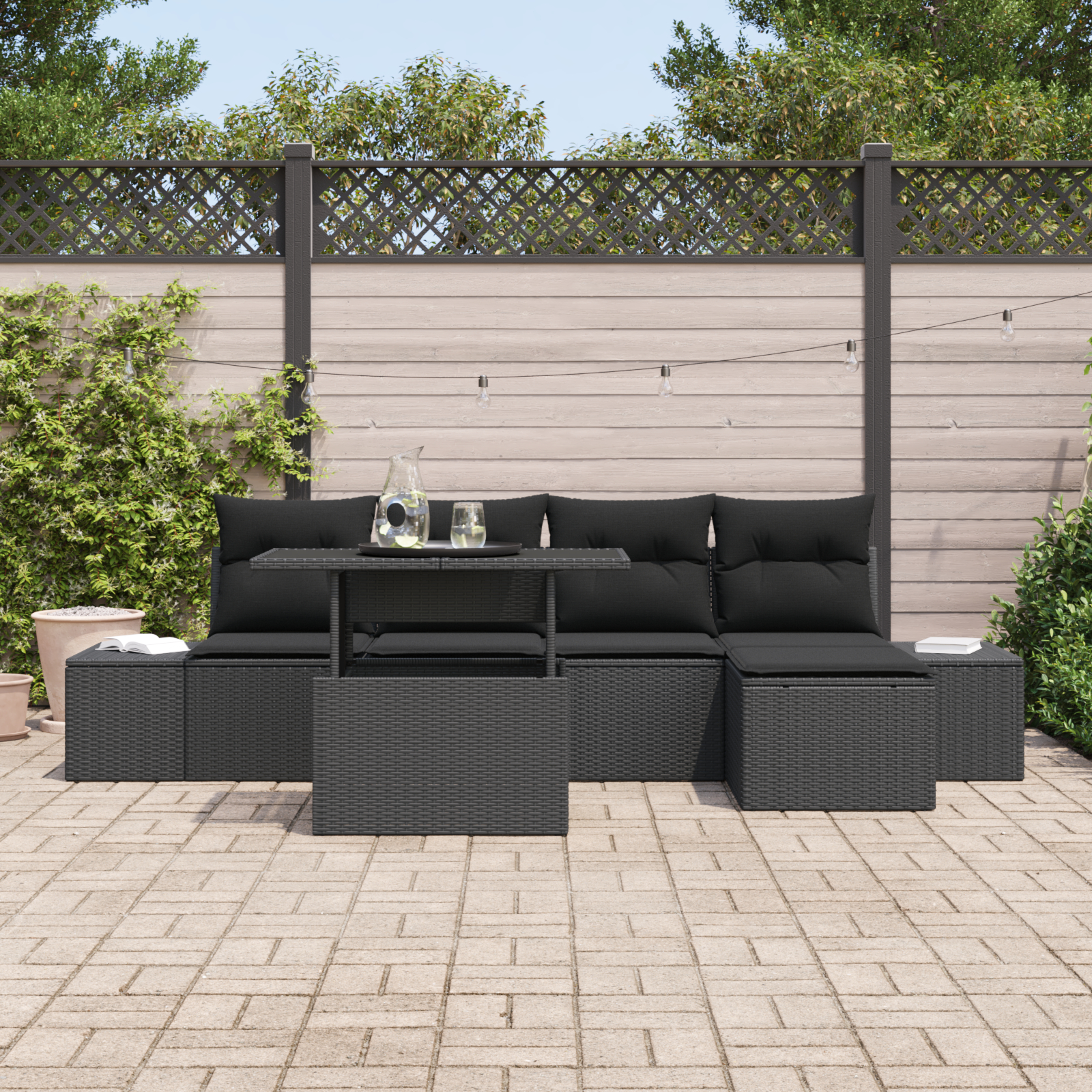 vidaXL Set de canapele pentru grădină cu pernă 6 pcs Negru vidaXL Set de canapele pentru grădină cu pernă 6 pcs Negru