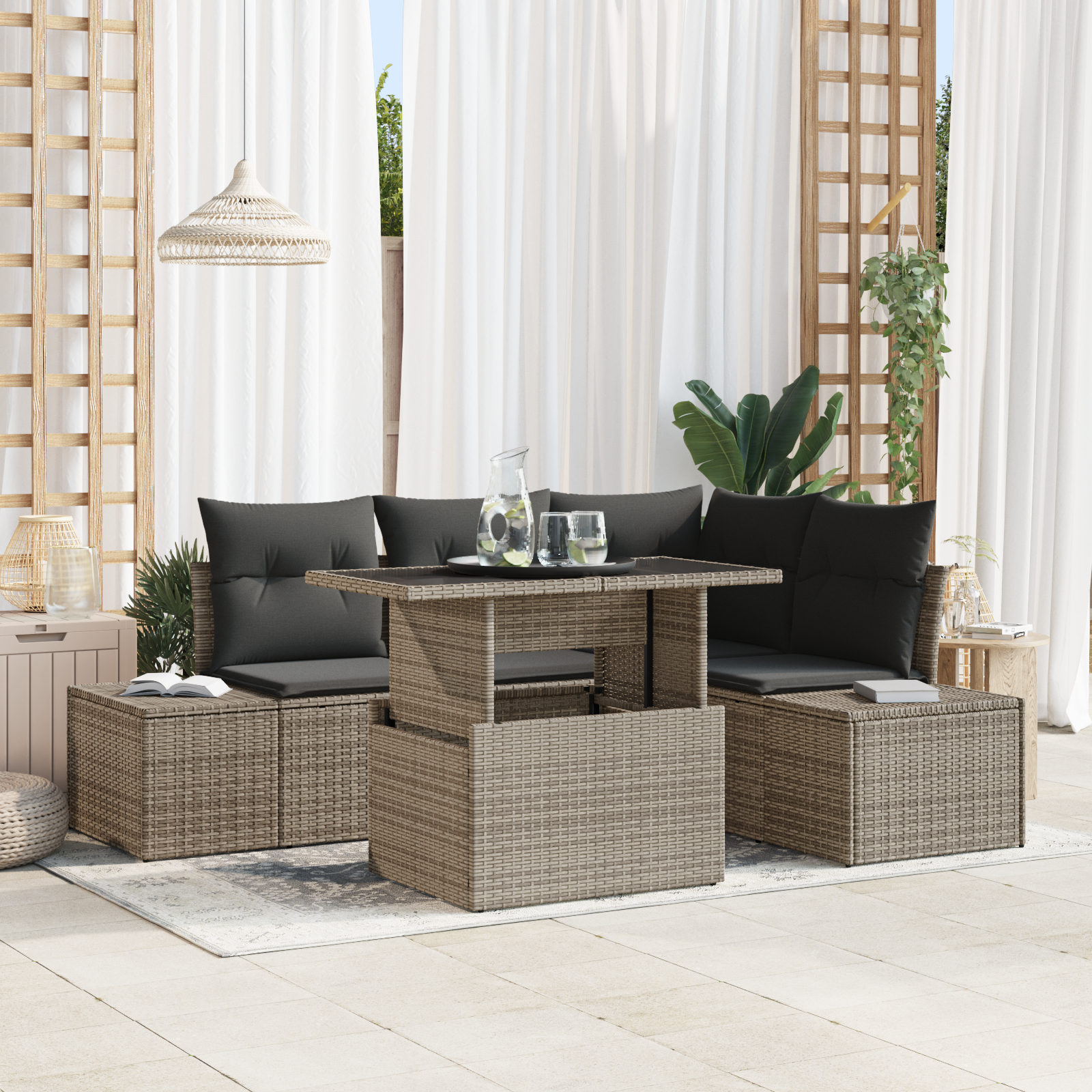 vidaXL Set de canapele pentru grădină 5 pcs Gri 100 x 55 x 73 cm