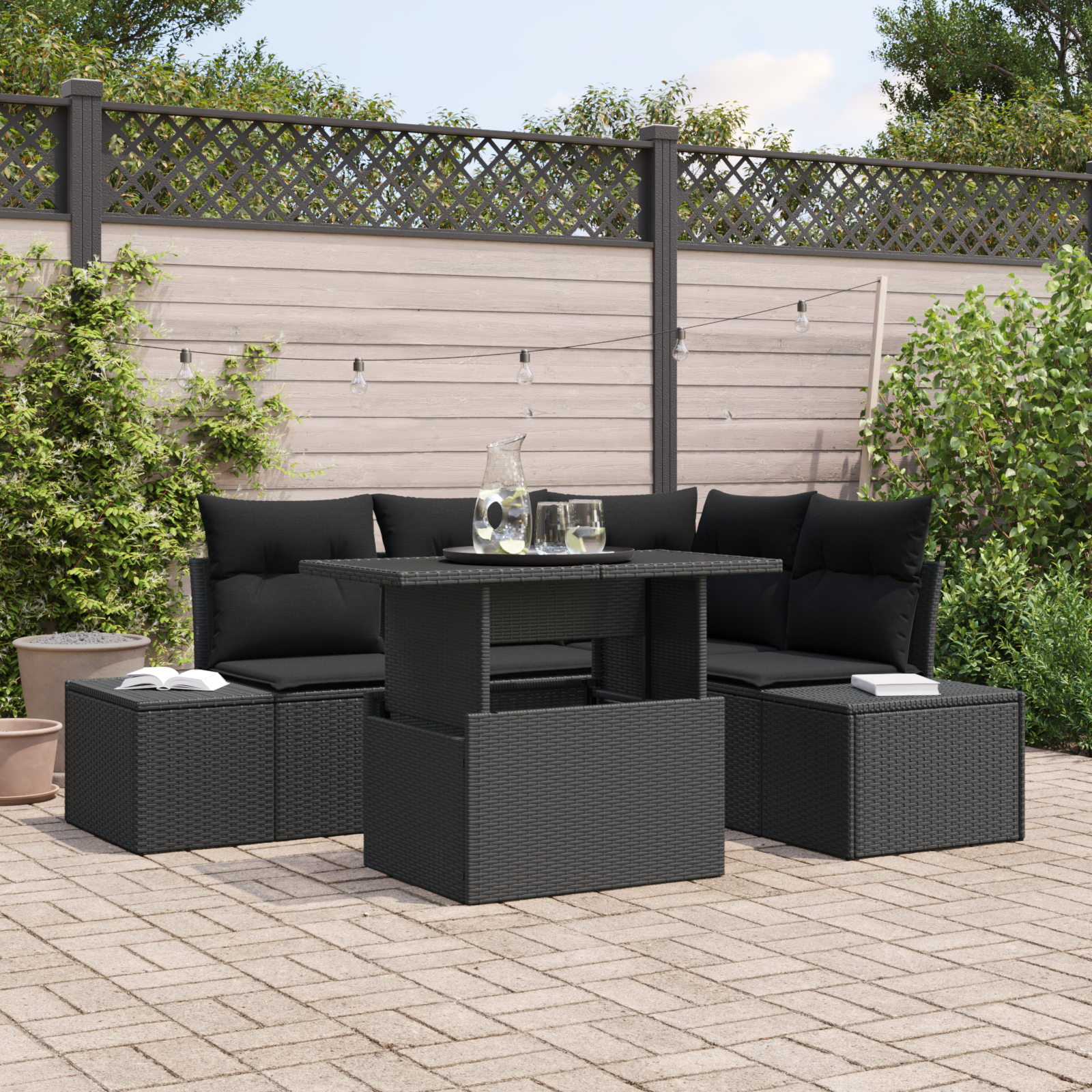 vidaXL Set de canapele pentru grădină 5 pcs Negru 100 x 55 x 73 cm