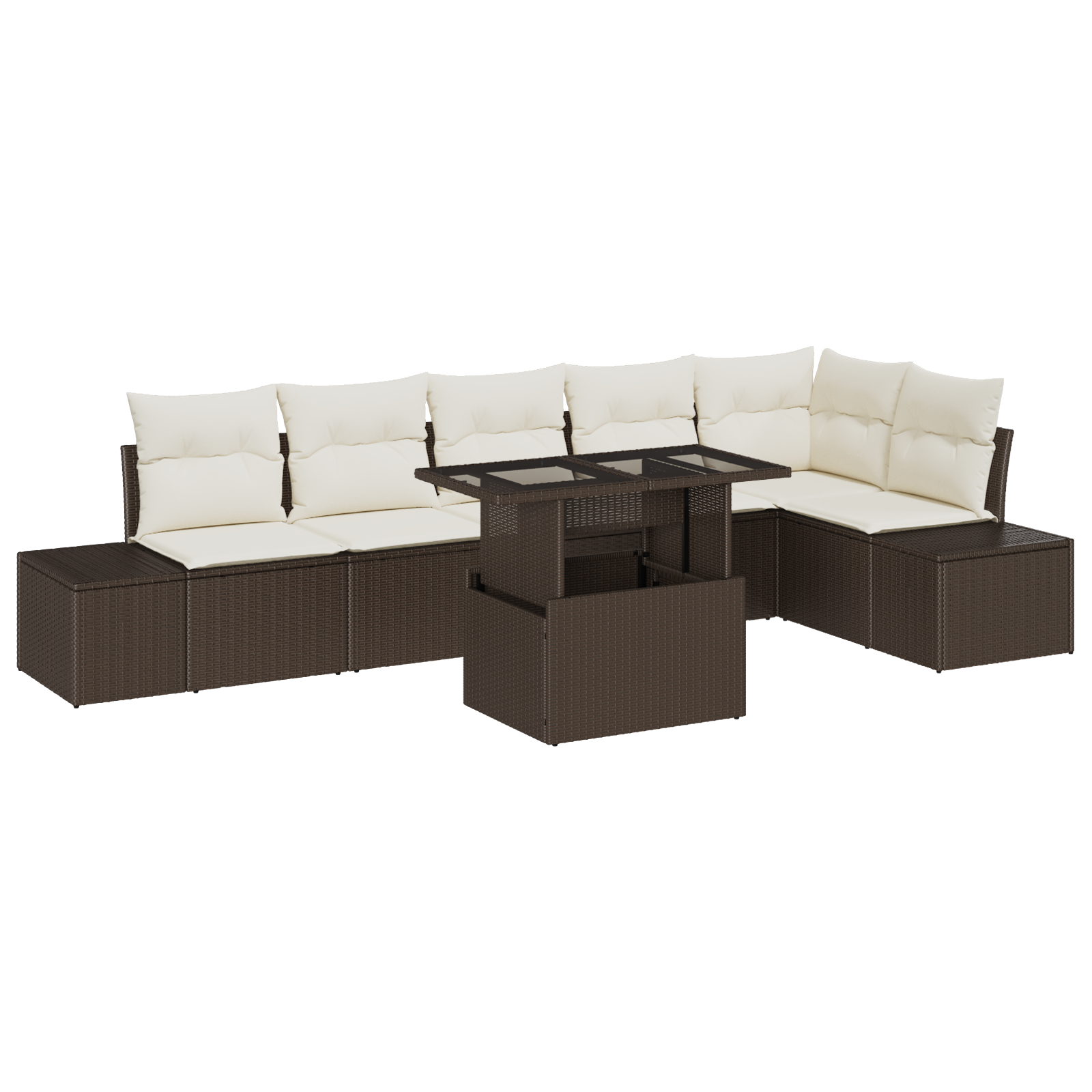 vidaXL Set de canapele pentru grădină cu pernă 7 pcs maro și crem vidaXL Set de canapele pentru grădină cu pernă 7 pcs maro și crem