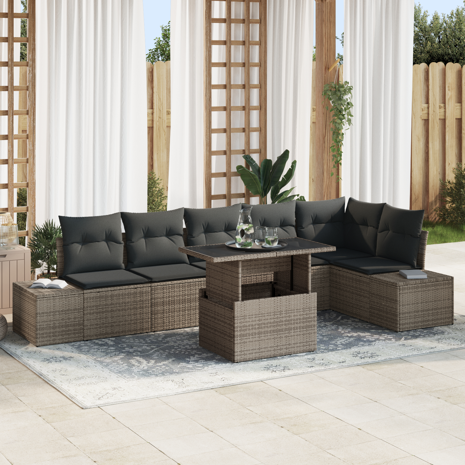 vidaXL Set de canapele pentru grădină 7 pcs Gri 100 x 55 x 73 cm