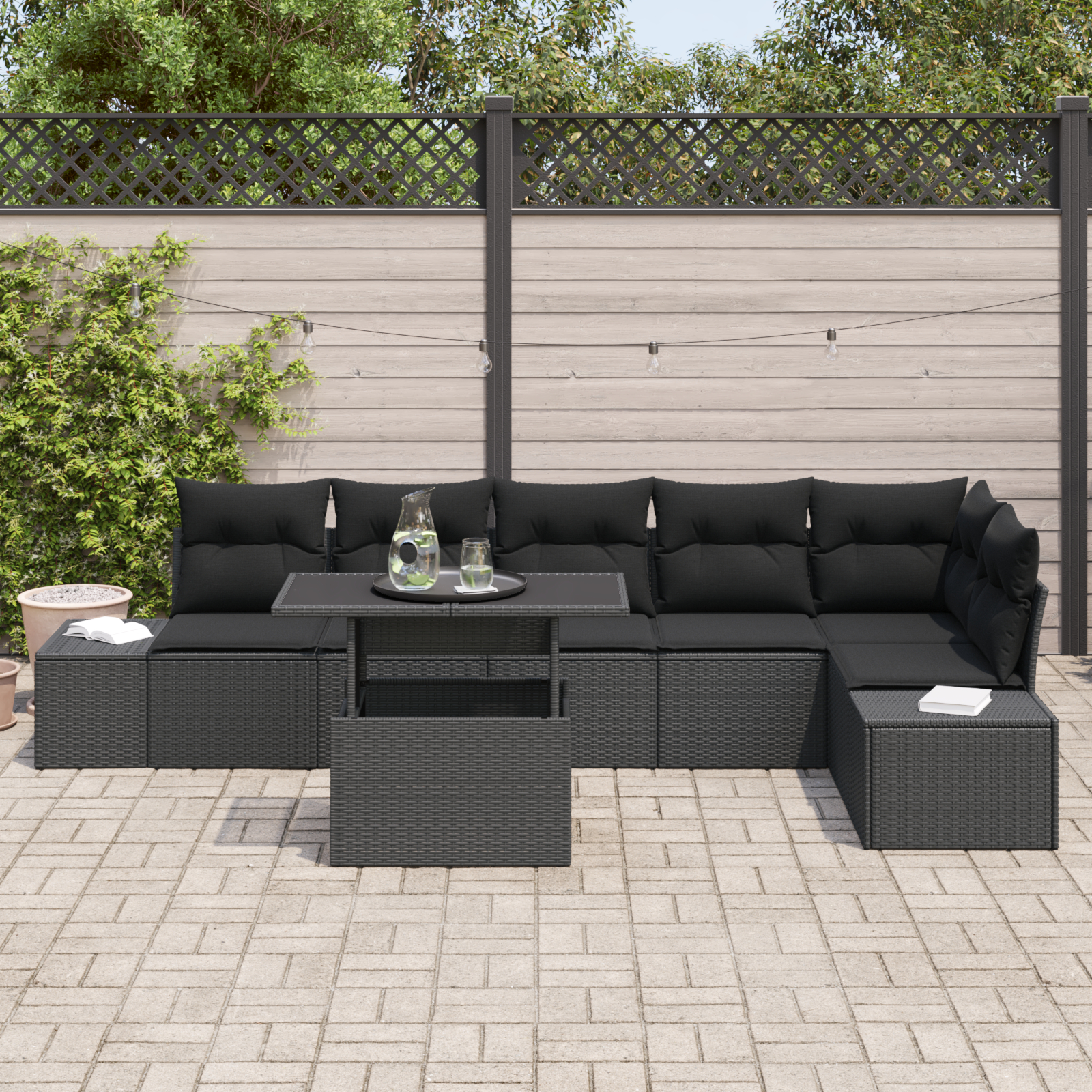 vidaXL Set de canapele pentru grădină 7 pcs Negru 100 x 55 x 73 cm
