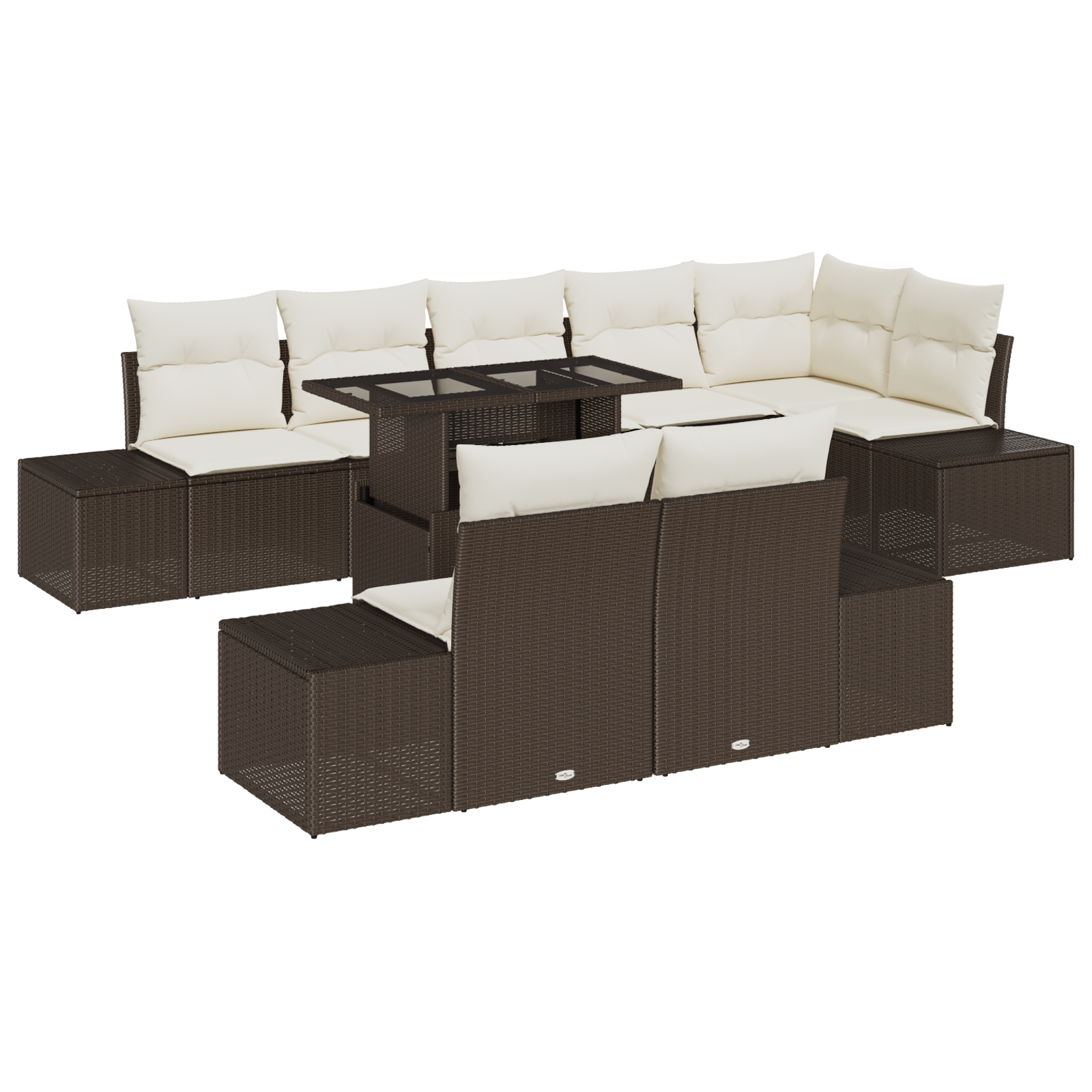 vidaXL Set de canapele pentru grădină cu pernă 9 pcs maro și crem vidaXL Set de canapele pentru grădină cu pernă 9 pcs maro și crem