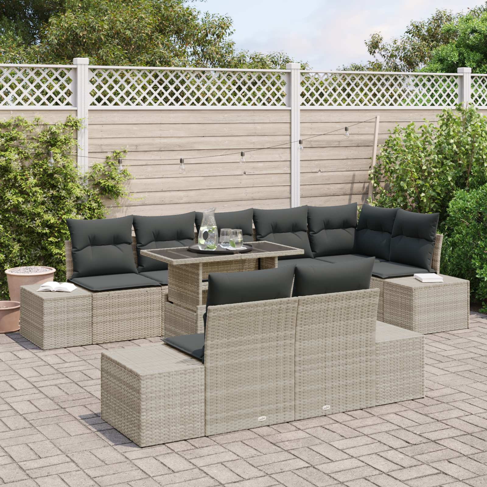 vidaXL Set de canapele pentru grădină cu pernă 9 pcs Gri deschis vidaXL Set de canapele pentru grădină cu pernă 9 pcs Gri deschis