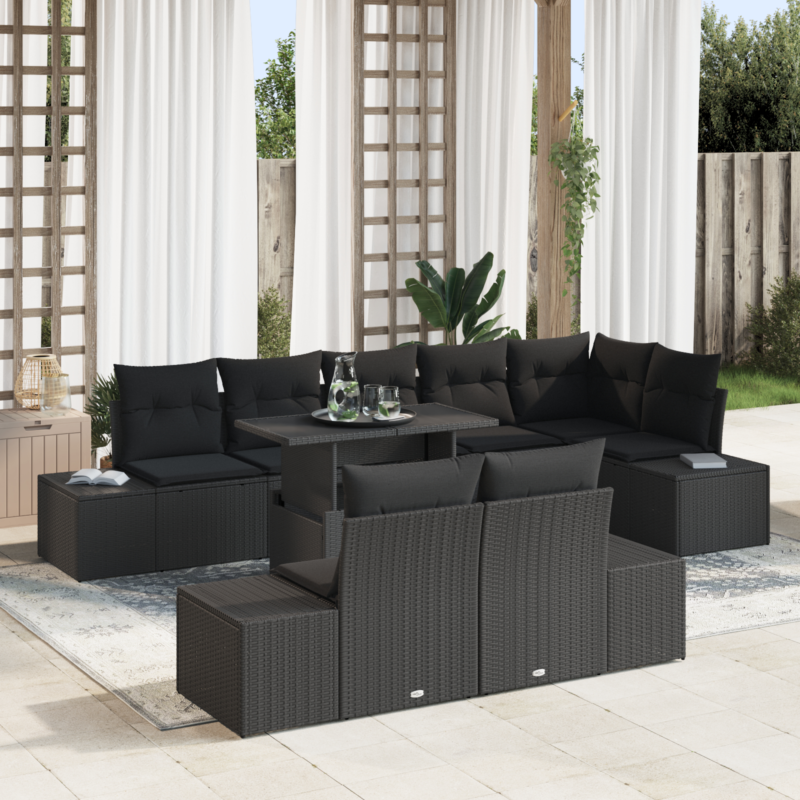 vidaXL Set de canapele pentru grădină 9 pcs Negru 100 x 55 x 73 cm vidaXL Set de canapele pentru grădină 9 pcs Negru 100 x 55 x 73 cm