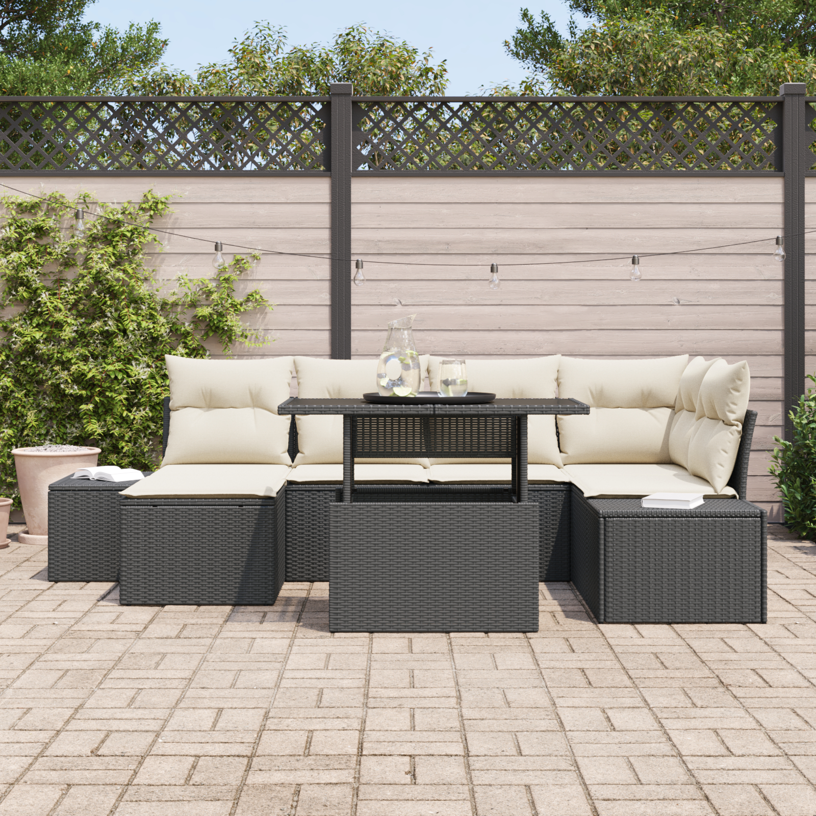 vidaXL Set de canapele pentru grădină cu pernă 7 pcs negru și crem vidaXL Set de canapele pentru grădină cu pernă 7 pcs negru și crem