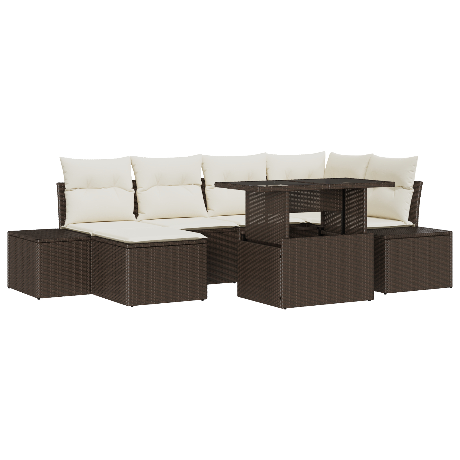 vidaXL Set de canapele pentru grădină cu pernă 7 pcs maro și crem vidaXL Set de canapele pentru grădină cu pernă 7 pcs maro și crem