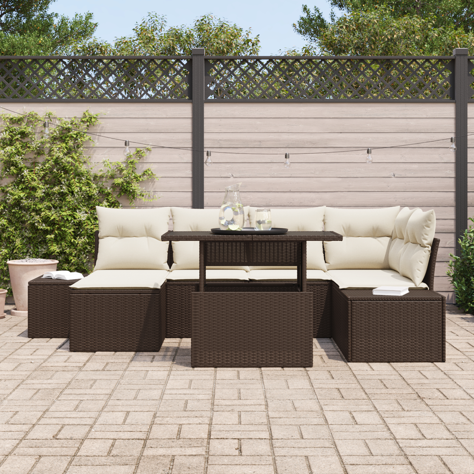 vidaXL Set de canapele pentru grădină cu pernă 7 pcs maro și crem vidaXL Set de canapele pentru grădină cu pernă 7 pcs maro și crem
