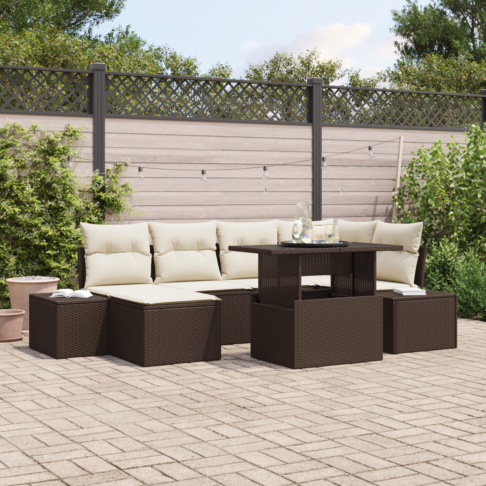 vidaXL Set de canapele pentru grădină cu pernă 7 pcs maro și crem vidaXL Set de canapele pentru grădină cu pernă 7 pcs maro și crem