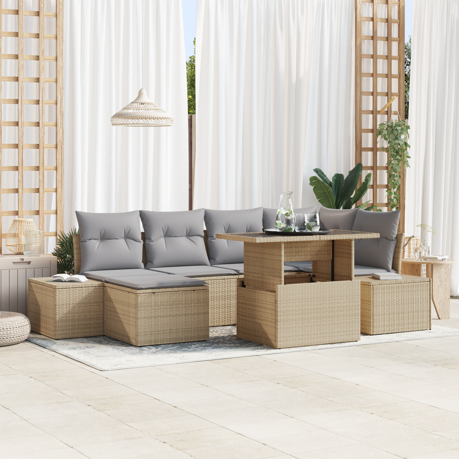 vidaXL Set de canapele pentru grădină 7 pcs bej și gri deschis