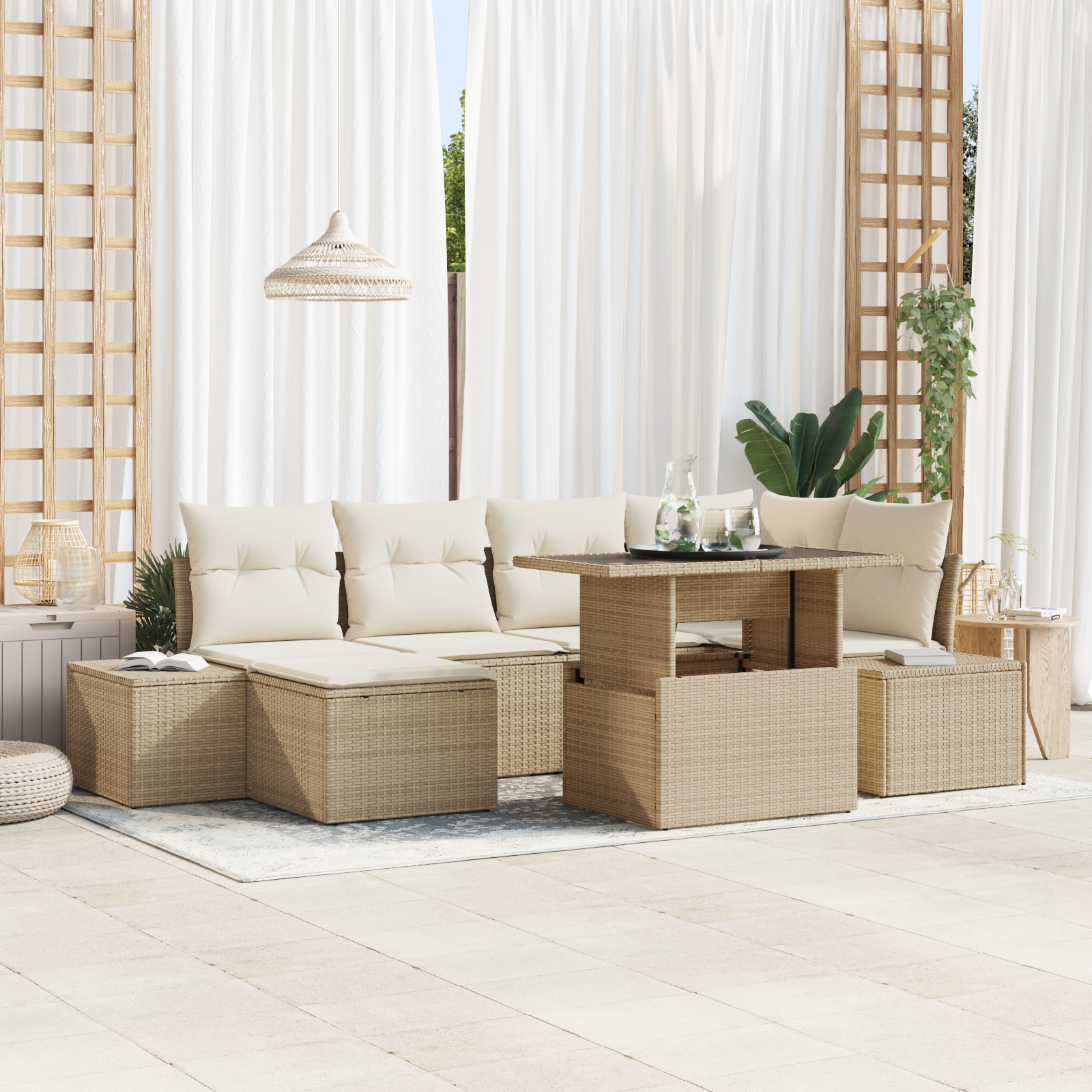 vidaXL Set de canapele pentru grădină cu pernă 7 pcs bej și crem vidaXL Set de canapele pentru grădină cu pernă 7 pcs bej și crem