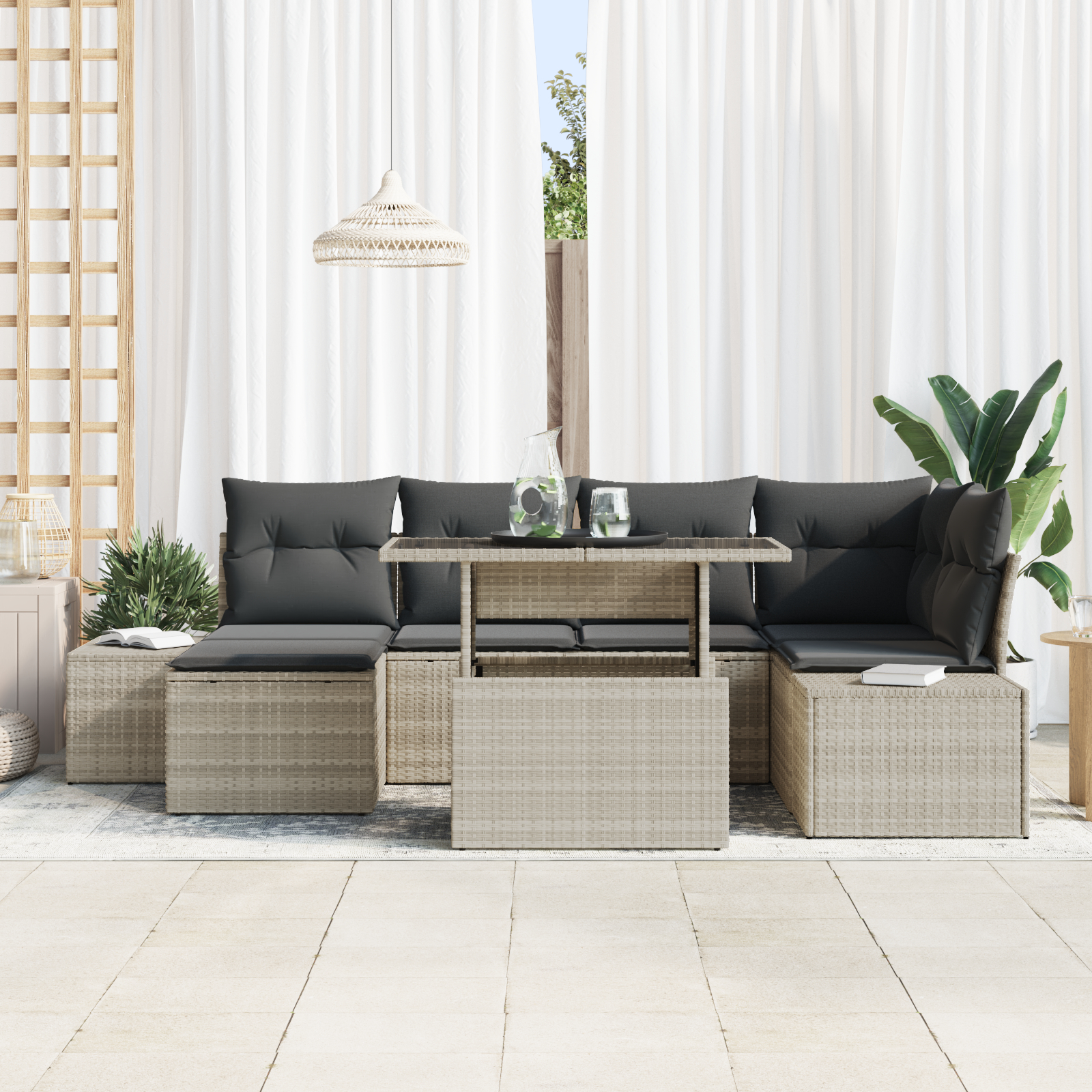 vidaXL Set de canapele pentru grădină cu pernă 7 pcs Gri deschis