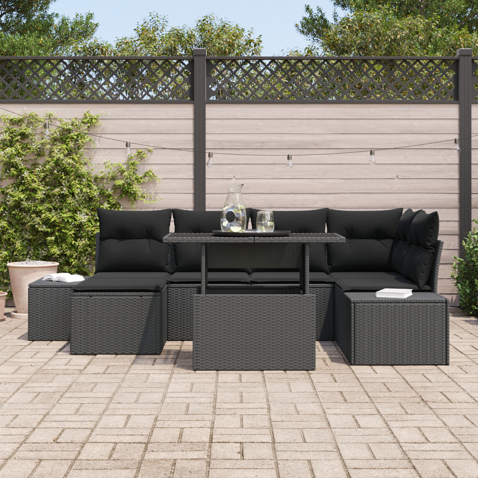 vidaXL Set de canapele pentru grădină cu pernă 7 pcs Negru vidaXL Set de canapele pentru grădină cu pernă 7 pcs Negru