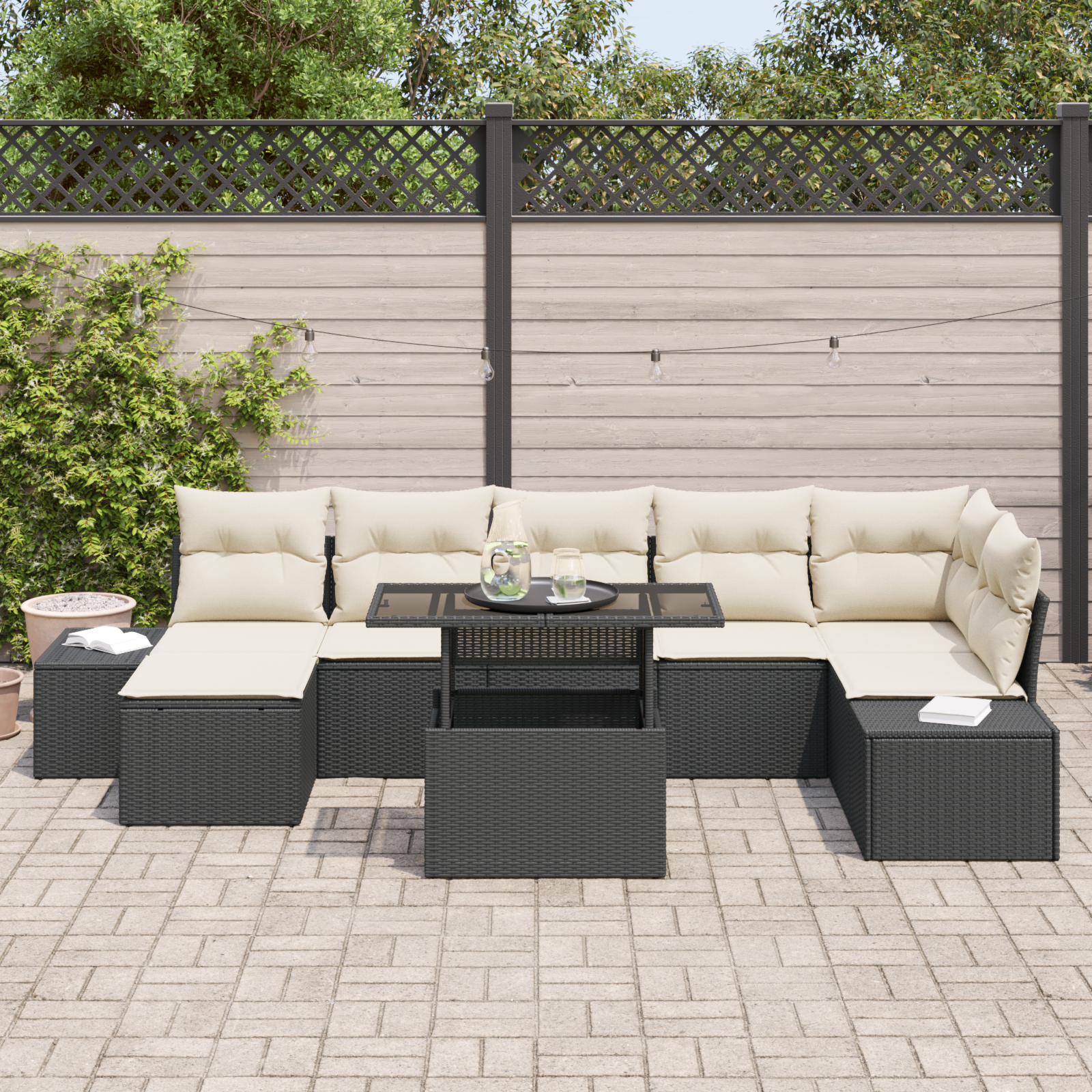 vidaXL Set de canapele pentru grădină cu pernă 8 pcs negru și crem