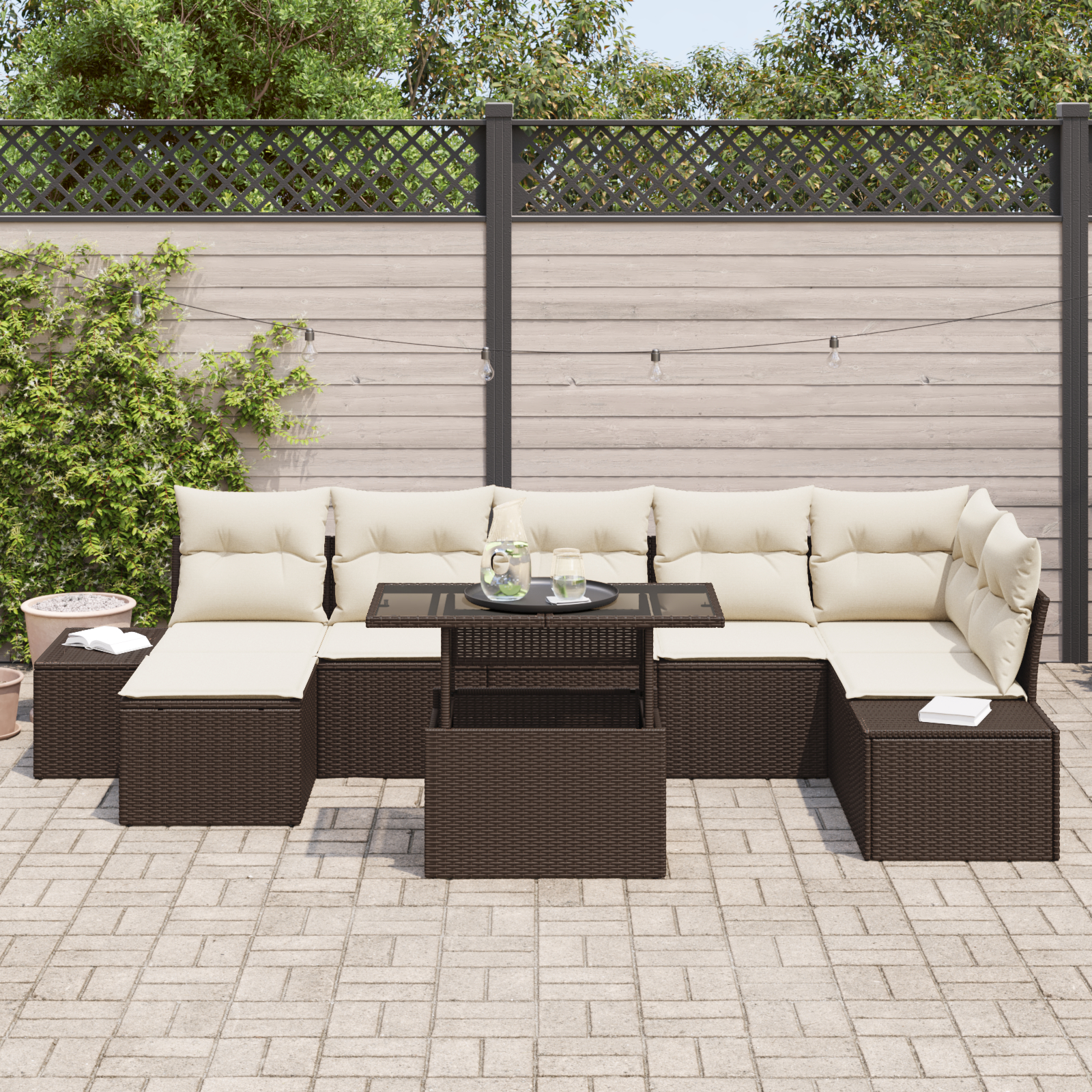 vidaXL Set de canapele pentru grădină cu pernă 8 pcs maro și crem