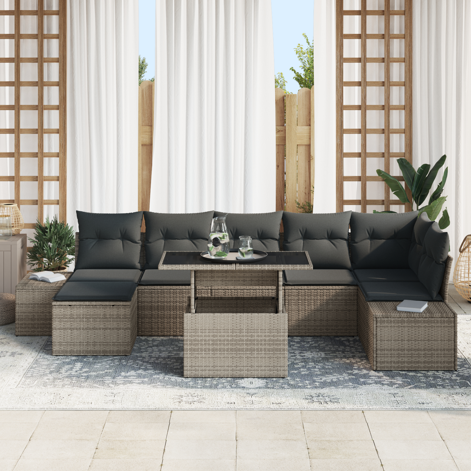 vidaXL Set de canapele pentru grădină cu pernă 8 pcs Gri