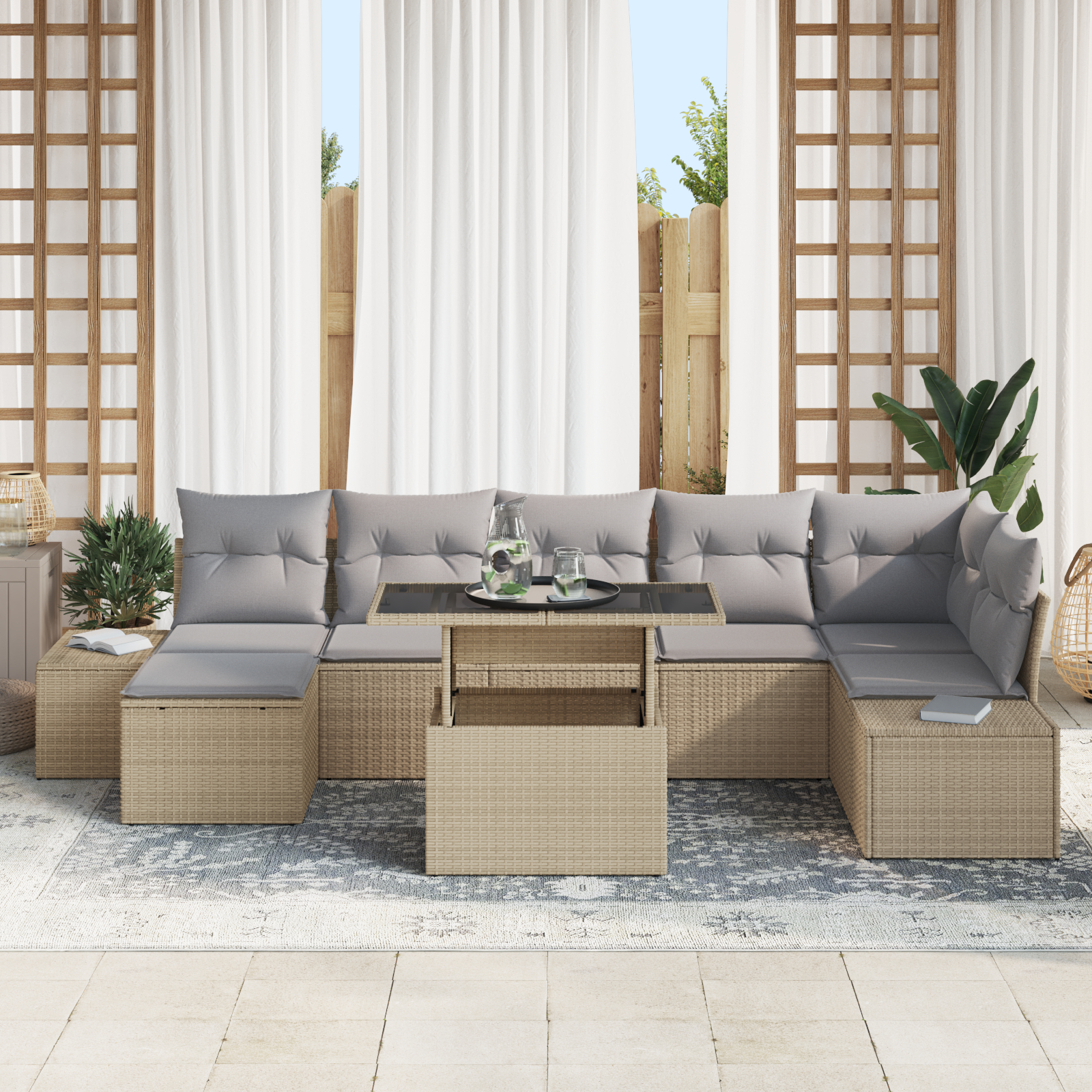 vidaXL Set de canapele pentru grădină 8 pcs bej și gri deschis