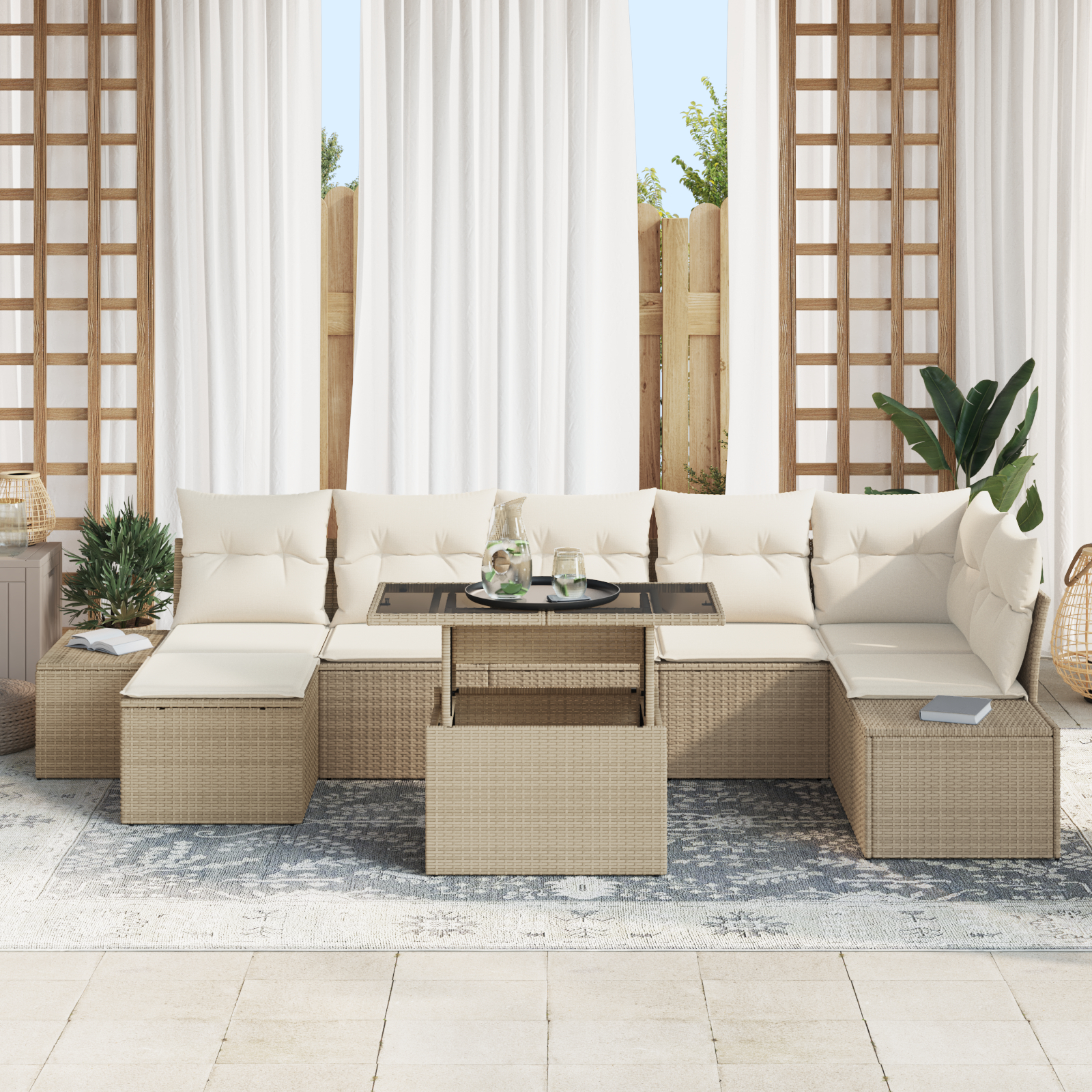 vidaXL Set de canapele pentru grădină cu pernă 8 pcs bej și crem