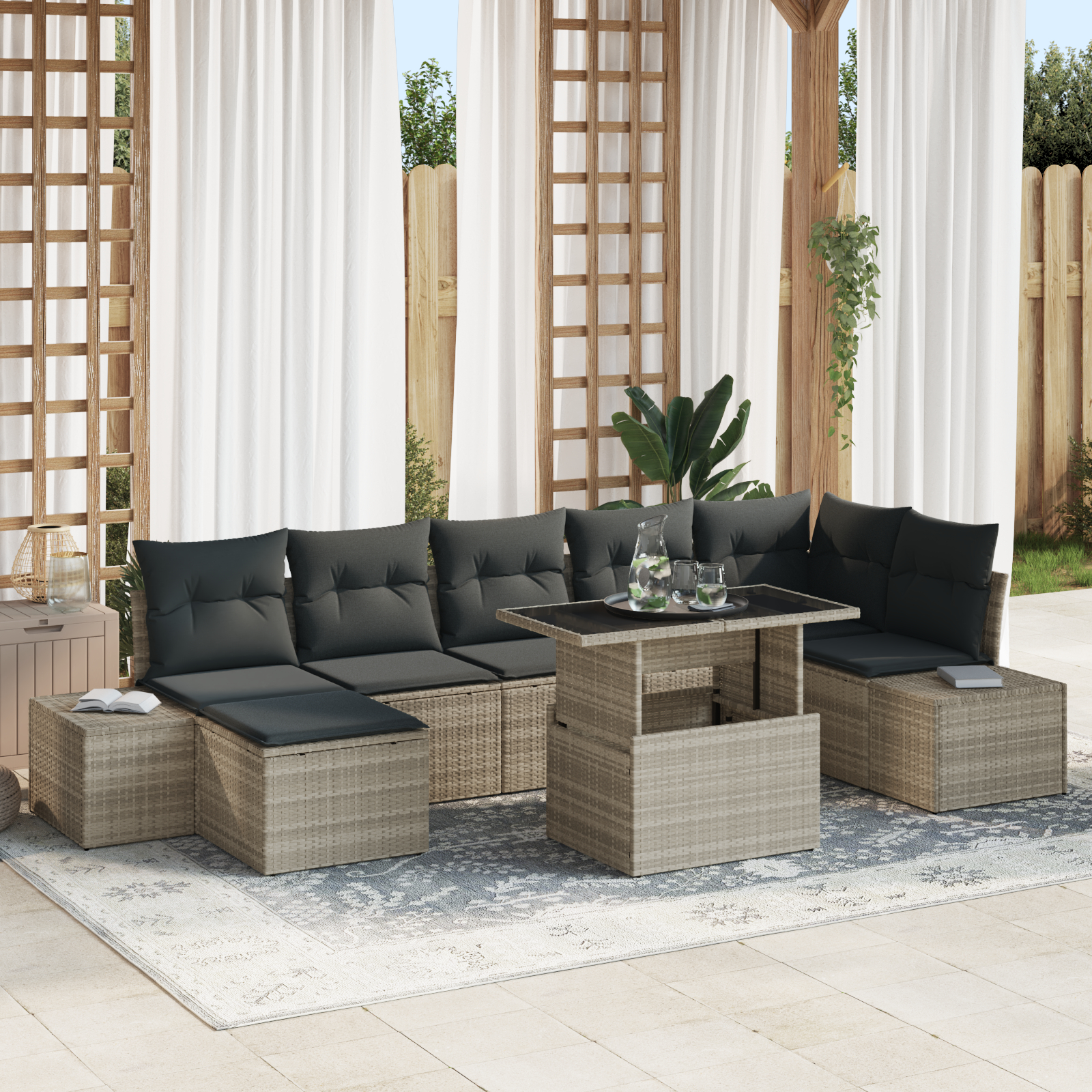 vidaXL Set de canapele pentru grădină cu pernă 8 pcs Gri deschis