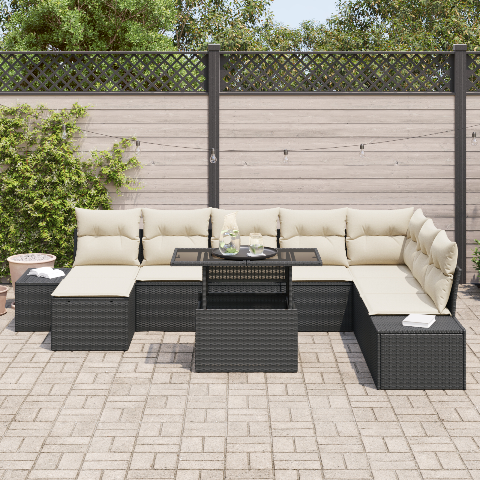 vidaXL Set de canapele pentru grădină cu pernă 9 pcs negru și crem vidaXL Set de canapele pentru grădină cu pernă 9 pcs negru și crem