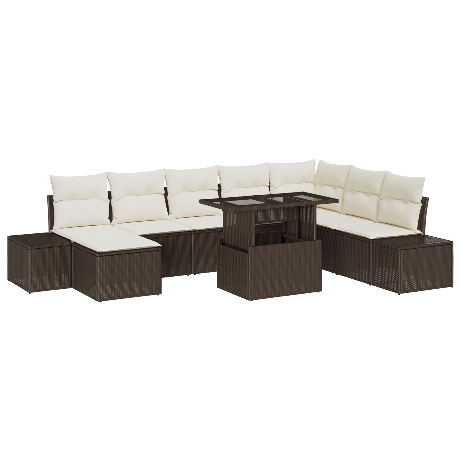 vidaXL Set de canapele pentru grădină cu pernă 9 pcs maro și crem