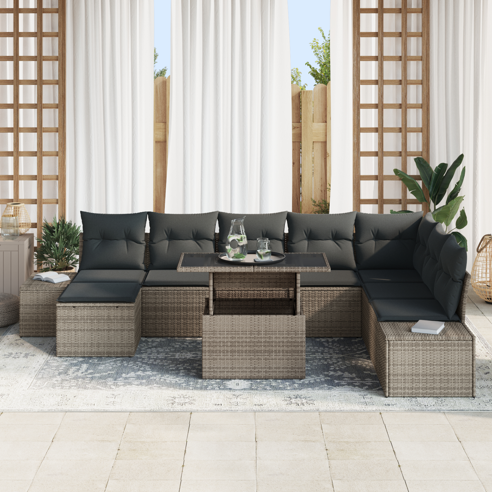 vidaXL Set de canapele pentru grădină cu pernă 9 pcs Gri