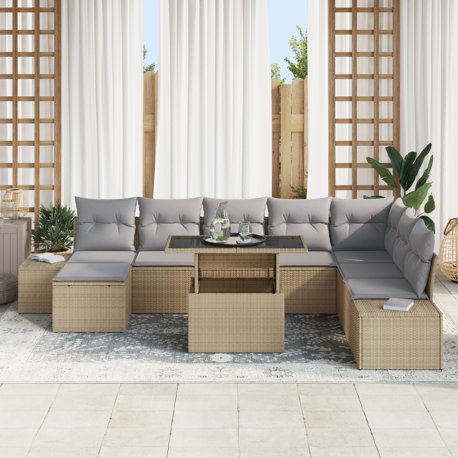 vidaXL Set de canapele pentru grădină 9 pcs bej și gri deschis