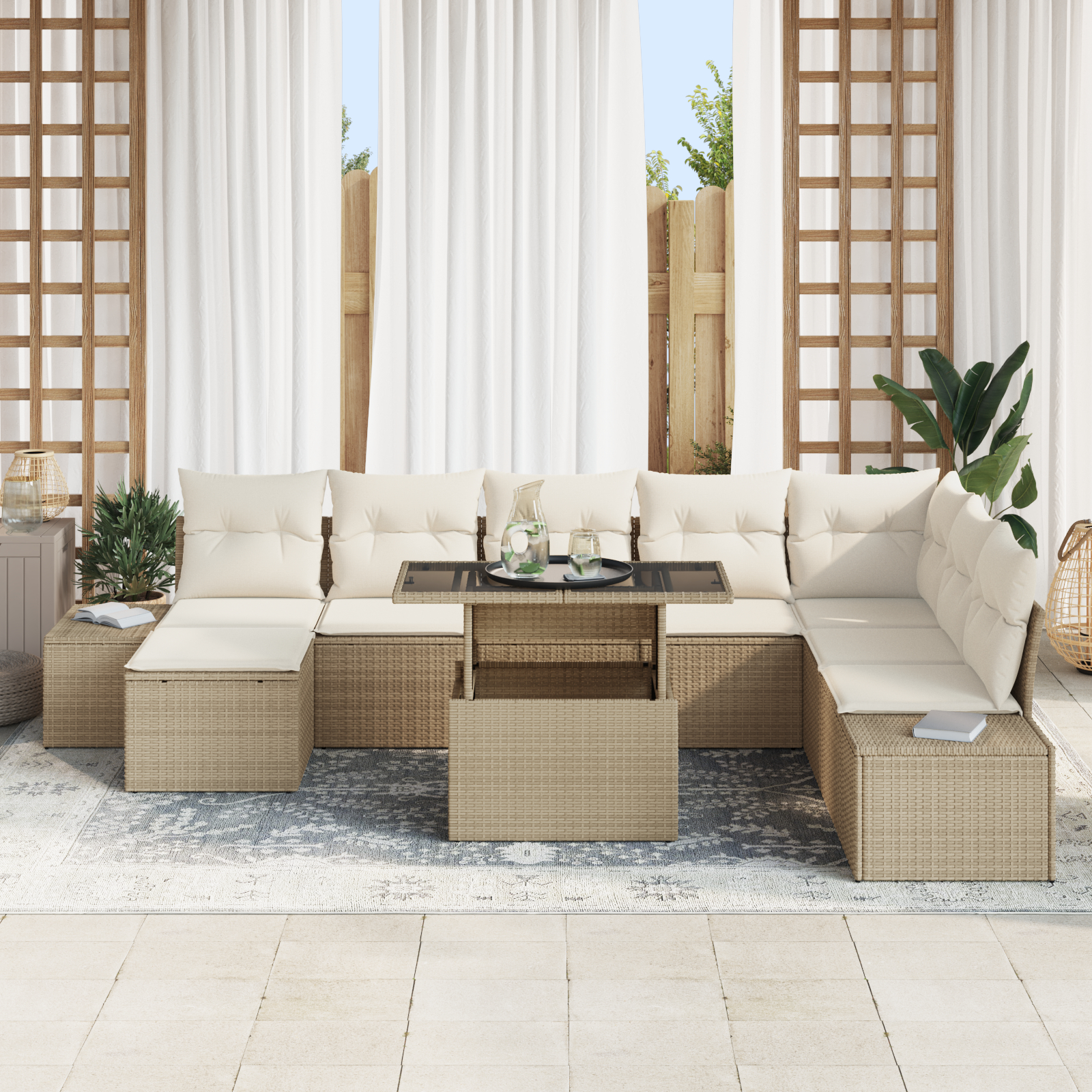 vidaXL Set de canapele pentru grădină cu pernă 9 pcs bej și crem