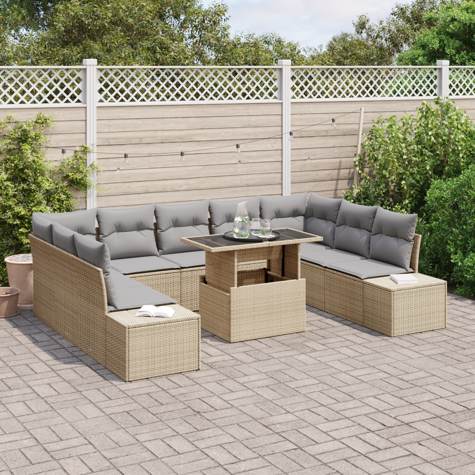 vidaXL Set de canapele pentru grădină 10 pcs bej și gri deschis vidaXL Set de canapele pentru grădină 10 pcs bej și gri deschis