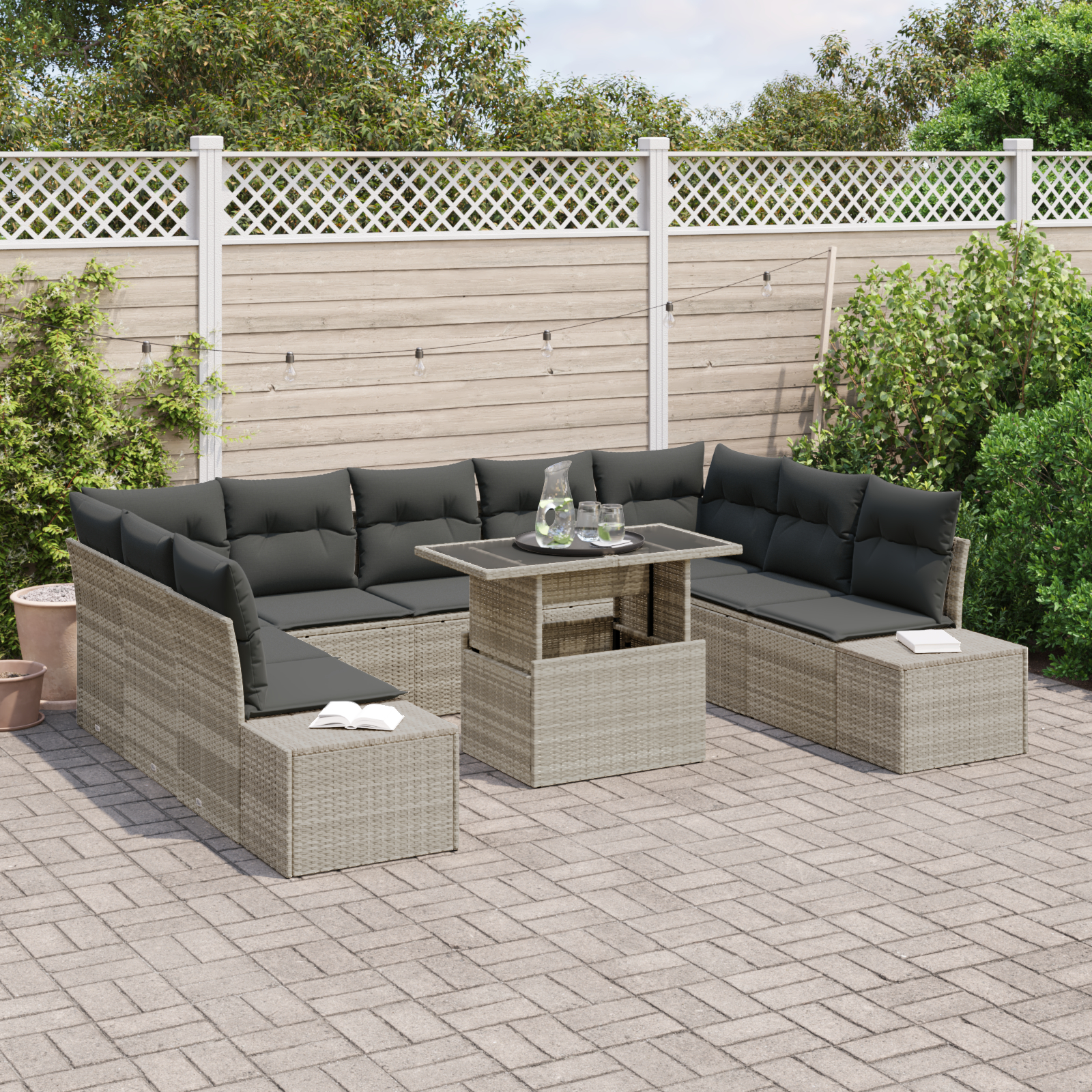 vidaXL Set de canapele pentru grădină cu pernă 10 pcs Gri deschis