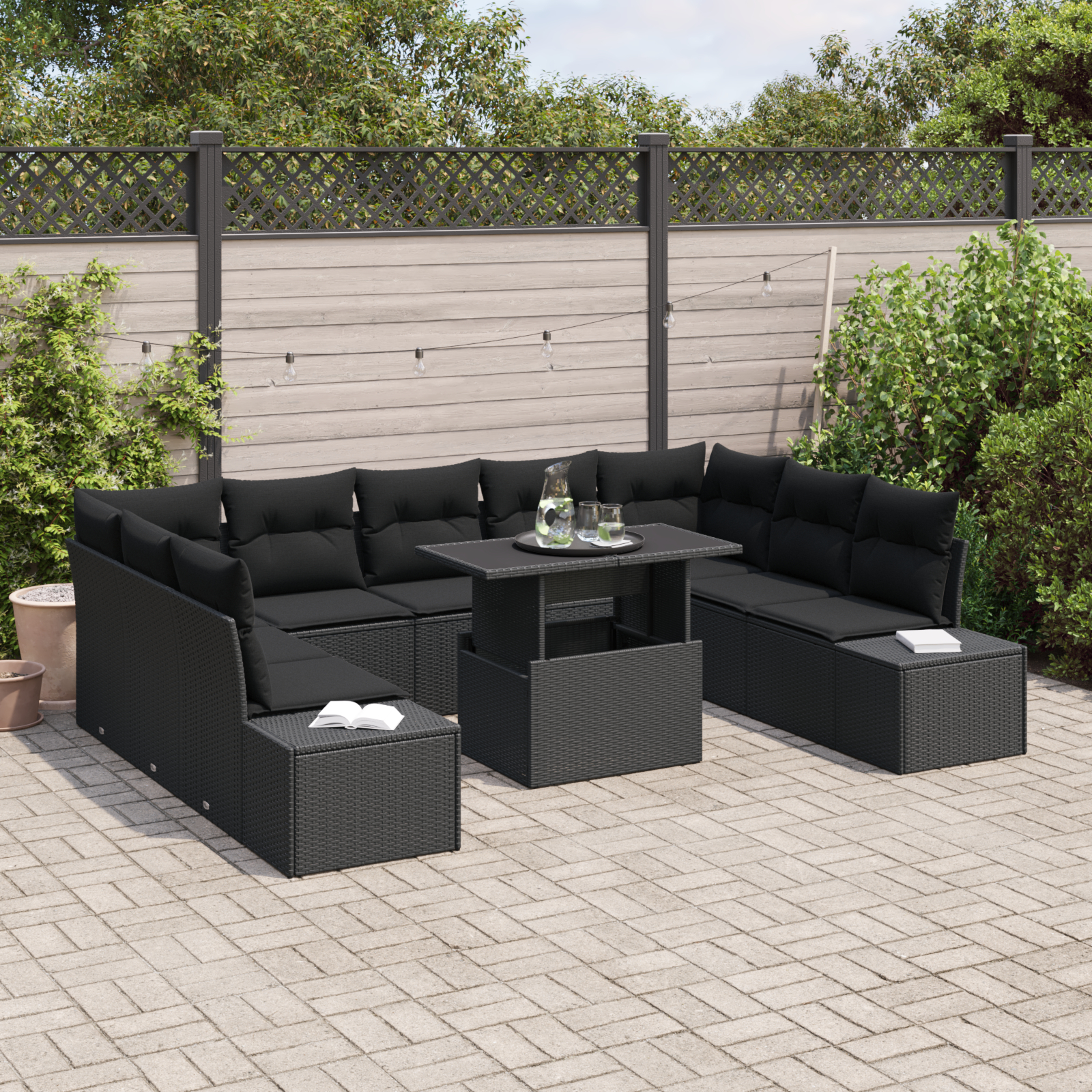 vidaXL Set de canapele pentru grădină 10 pcs Negru 100 x 55 x 73 cm vidaXL Set de canapele pentru grădină 10 pcs Negru 100 x 55 x 73 cm