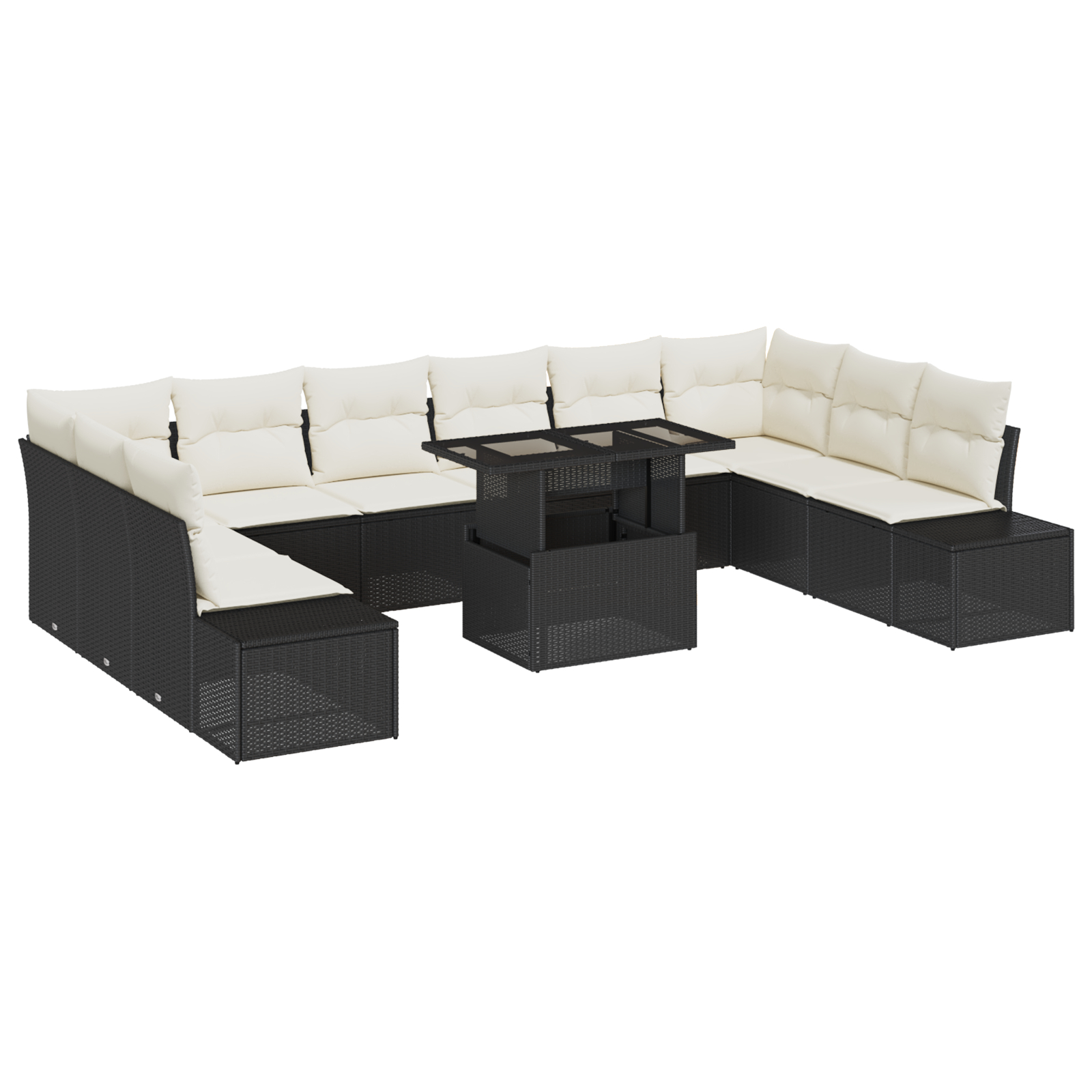vidaXL Set de canapele pentru grădină cu pernă 11 pcs negru și crem
