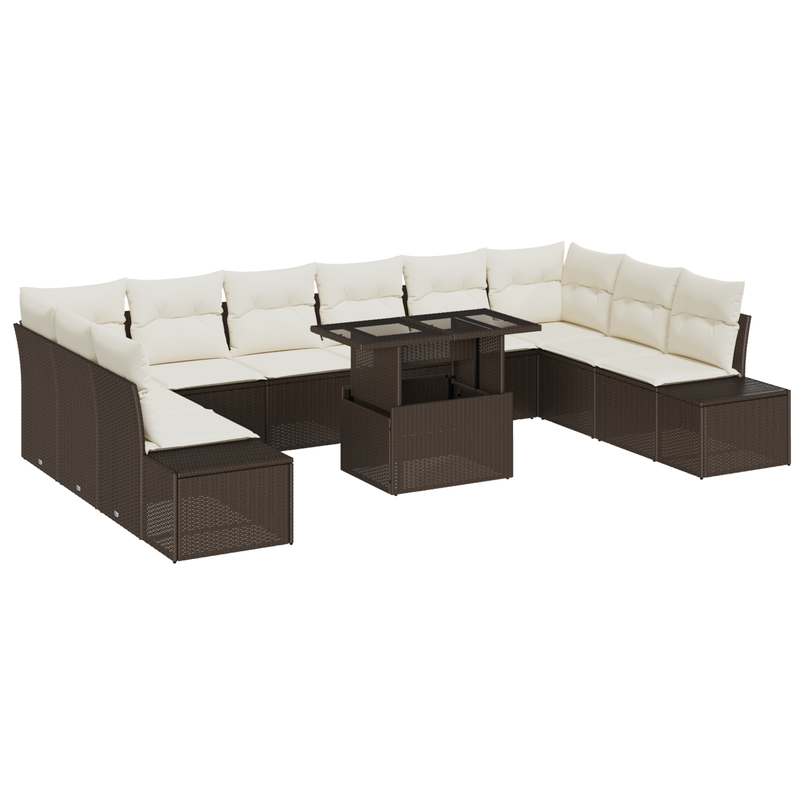 vidaXL Set de canapele pentru grădină cu pernă 11 pcs maro și crem vidaXL Set de canapele pentru grădină cu pernă 11 pcs maro și crem