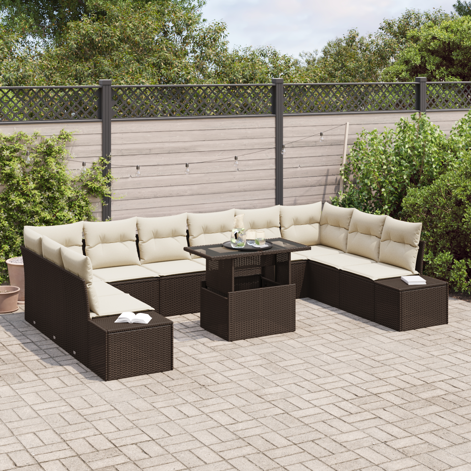vidaXL Set de canapele pentru grădină cu pernă 11 pcs maro și crem vidaXL Set de canapele pentru grădină cu pernă 11 pcs maro și crem