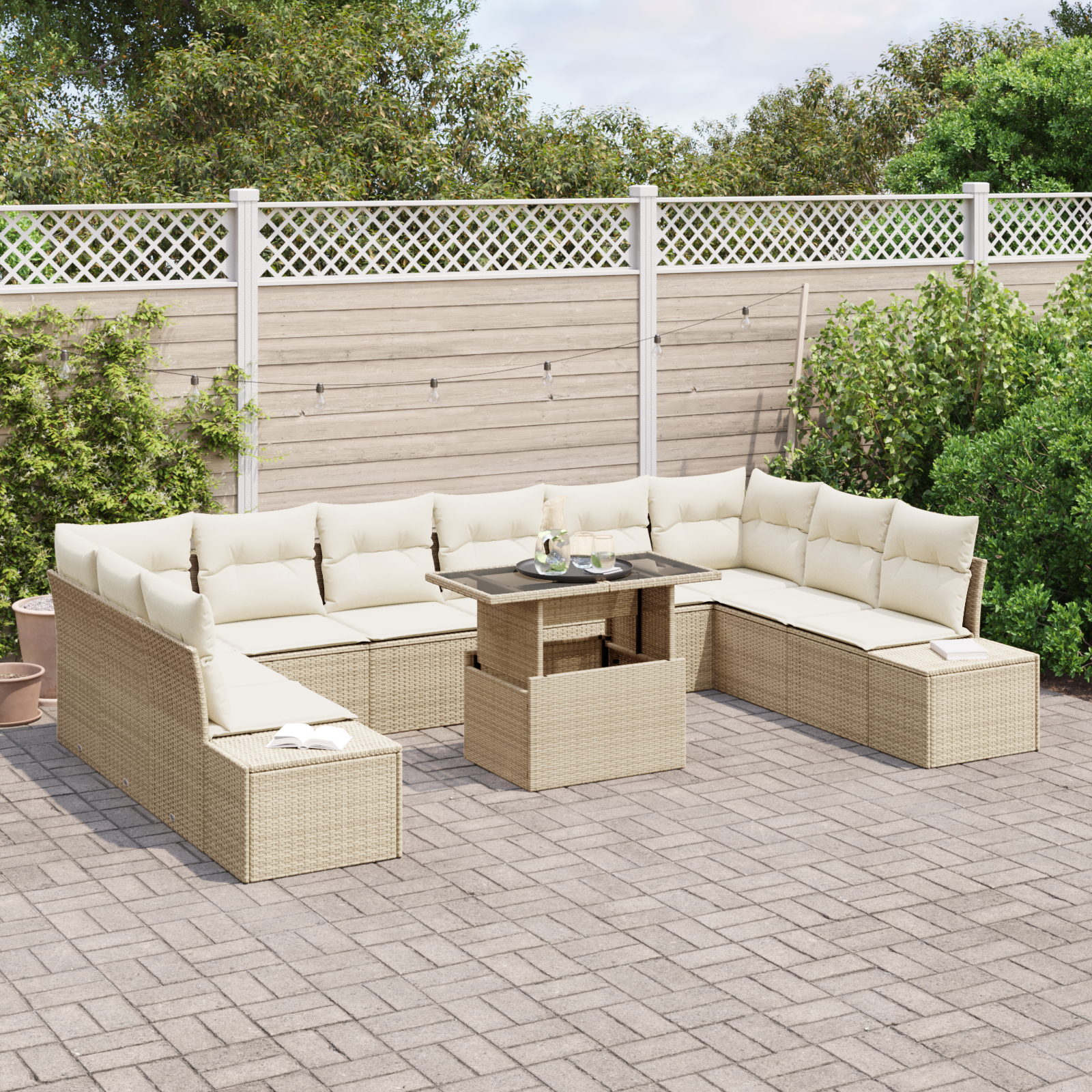 vidaXL Set de canapele pentru grădină cu pernă 11 pcs bej și crem vidaXL Set de canapele pentru grădină cu pernă 11 pcs bej și crem