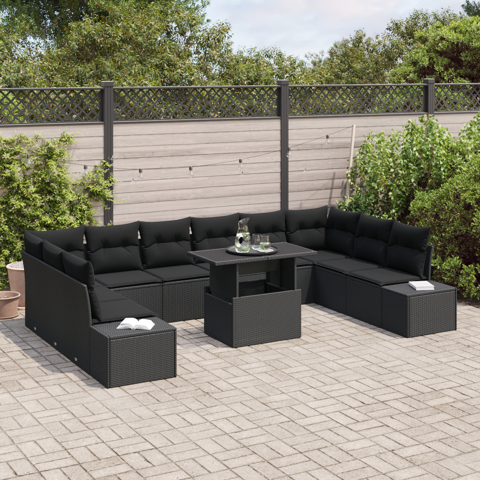 vidaXL Set de canapele pentru grădină 11 pcs Negru 100 x 55 x 73 cm