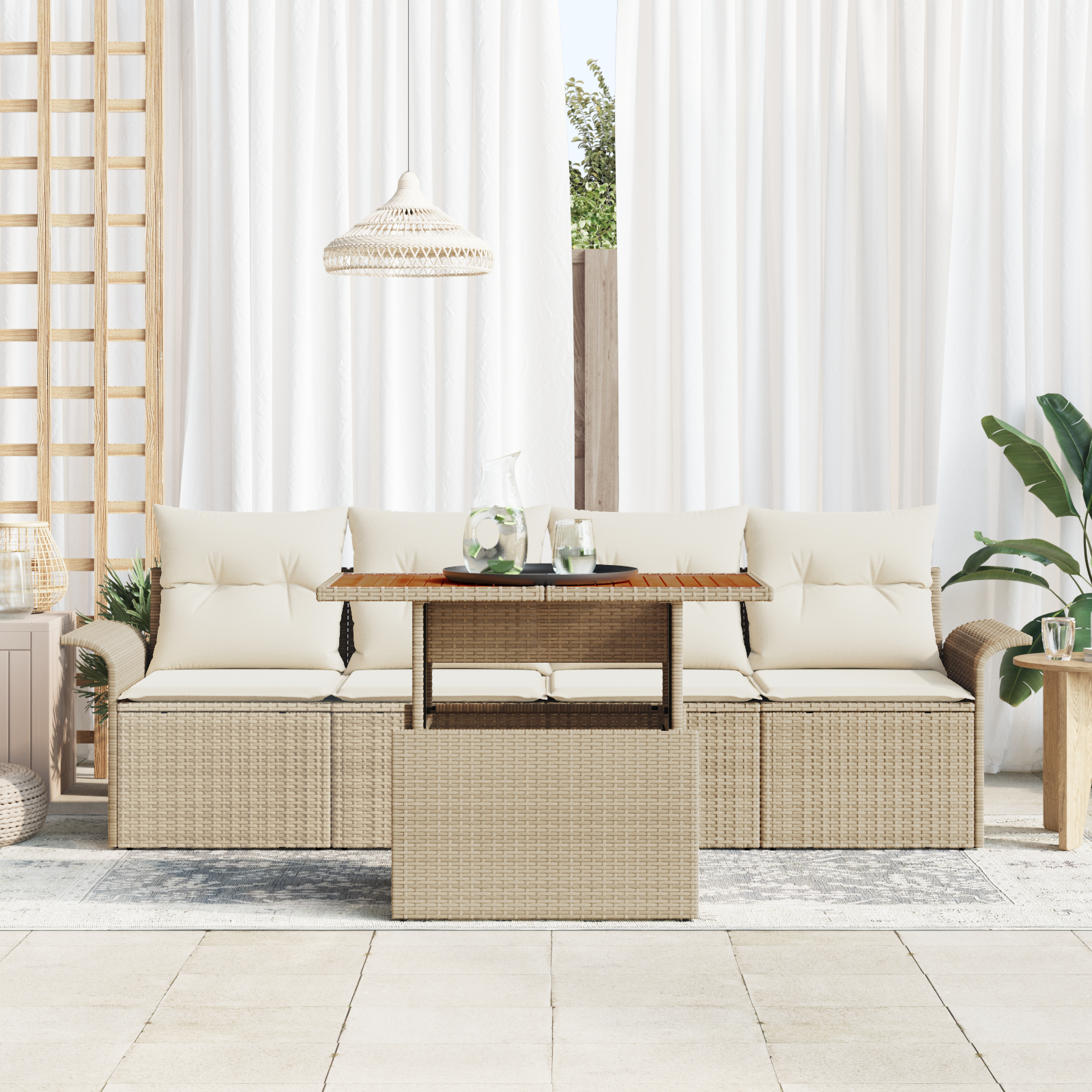 vidaXL Set de canapele pentru grădină cu pernă 5 pcs bej și crem vidaXL Set de canapele pentru grădină cu pernă 5 pcs bej și crem