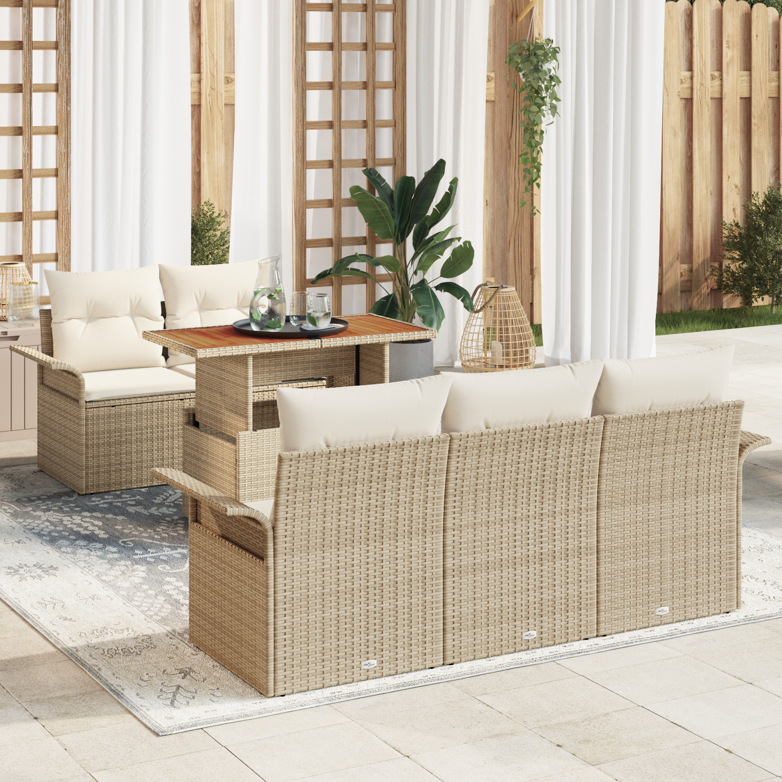 vidaXL Set de canapele pentru grădină cu pernă 6 pcs bej și crem vidaXL Set de canapele pentru grădină cu pernă 6 pcs bej și crem