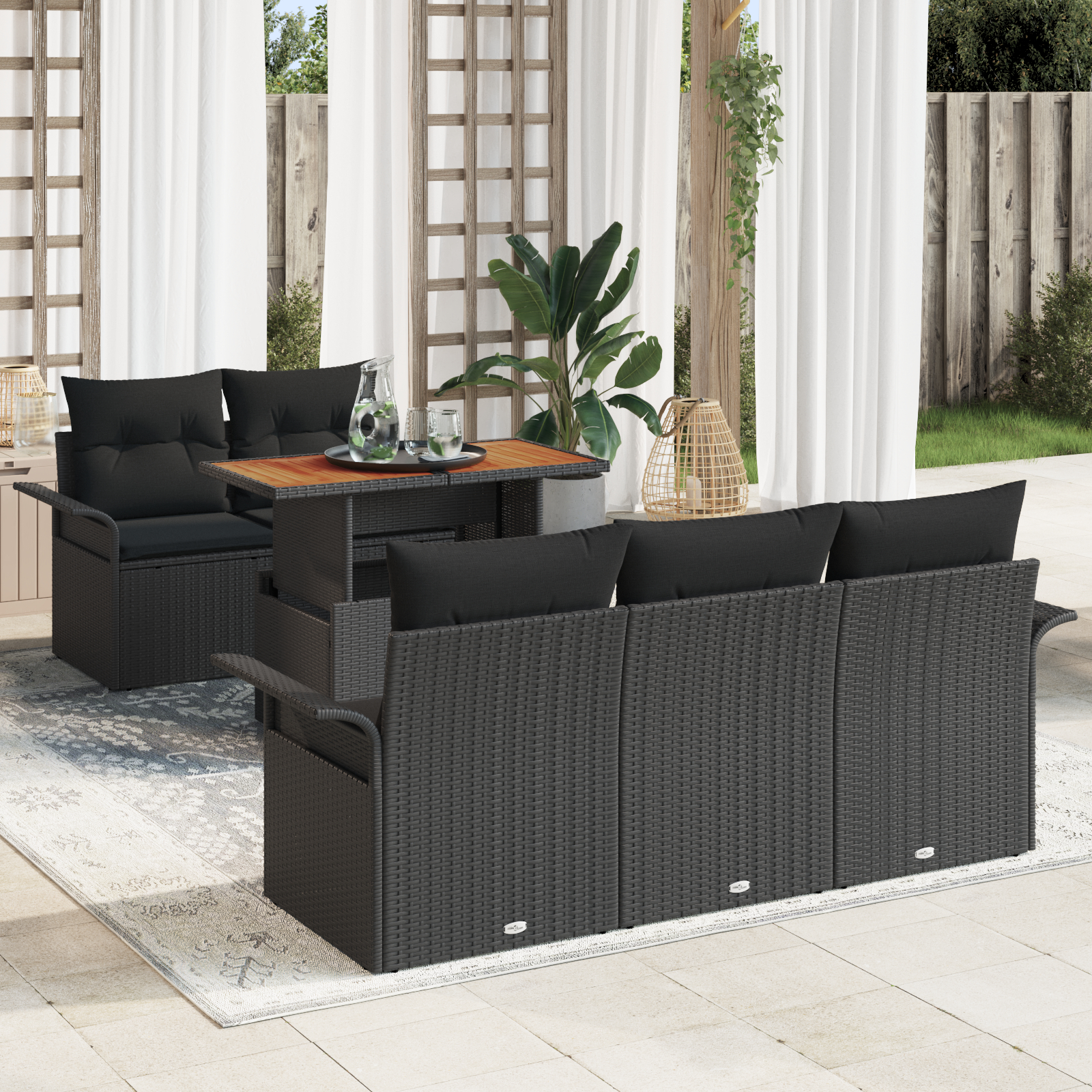 vidaXL Set de canapele pentru grădină 6 pcs Negru 100 x 55 x 73 cm