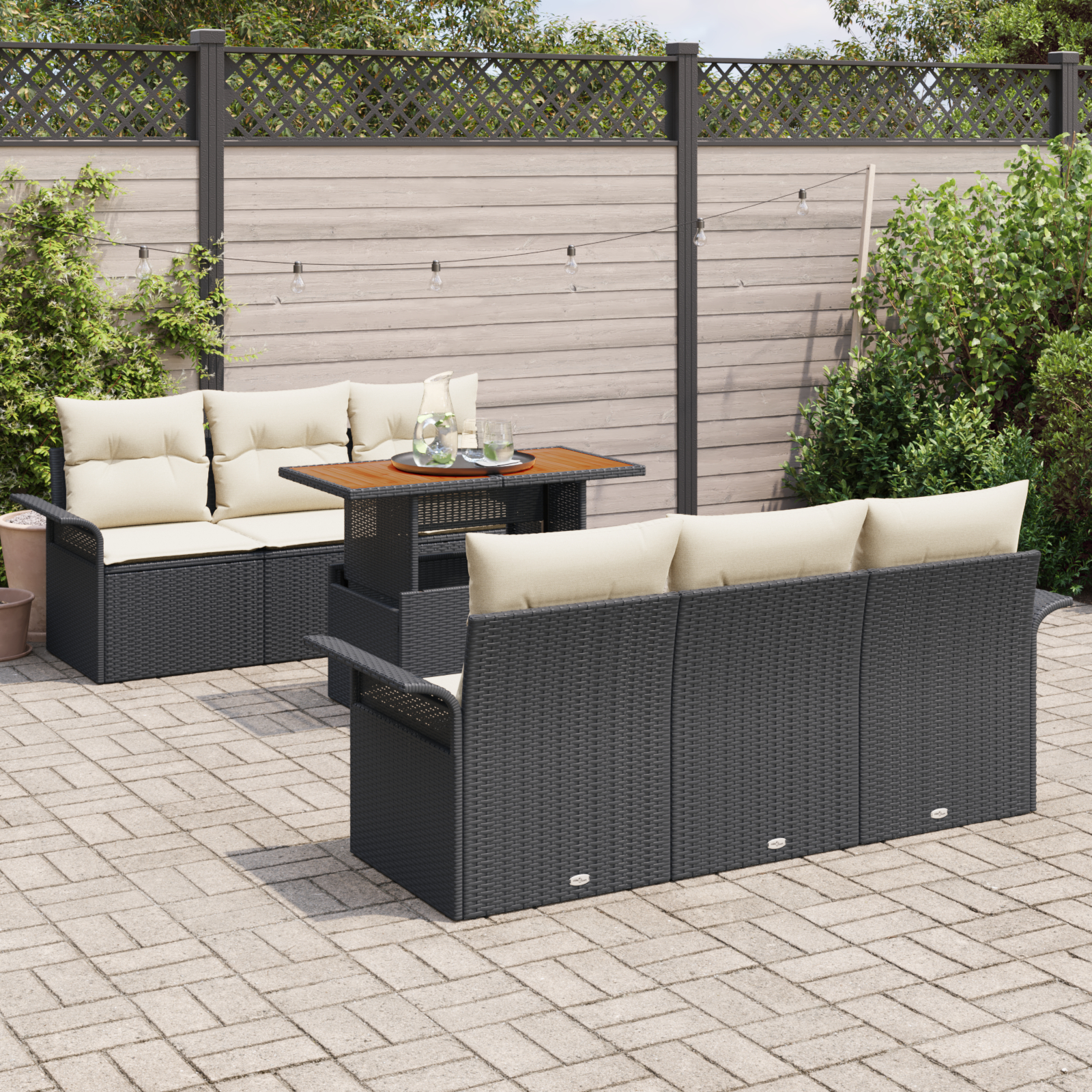 vidaXL Set de canapele pentru grădină cu pernă 7 pcs negru și crem vidaXL Set de canapele pentru grădină cu pernă 7 pcs negru și crem