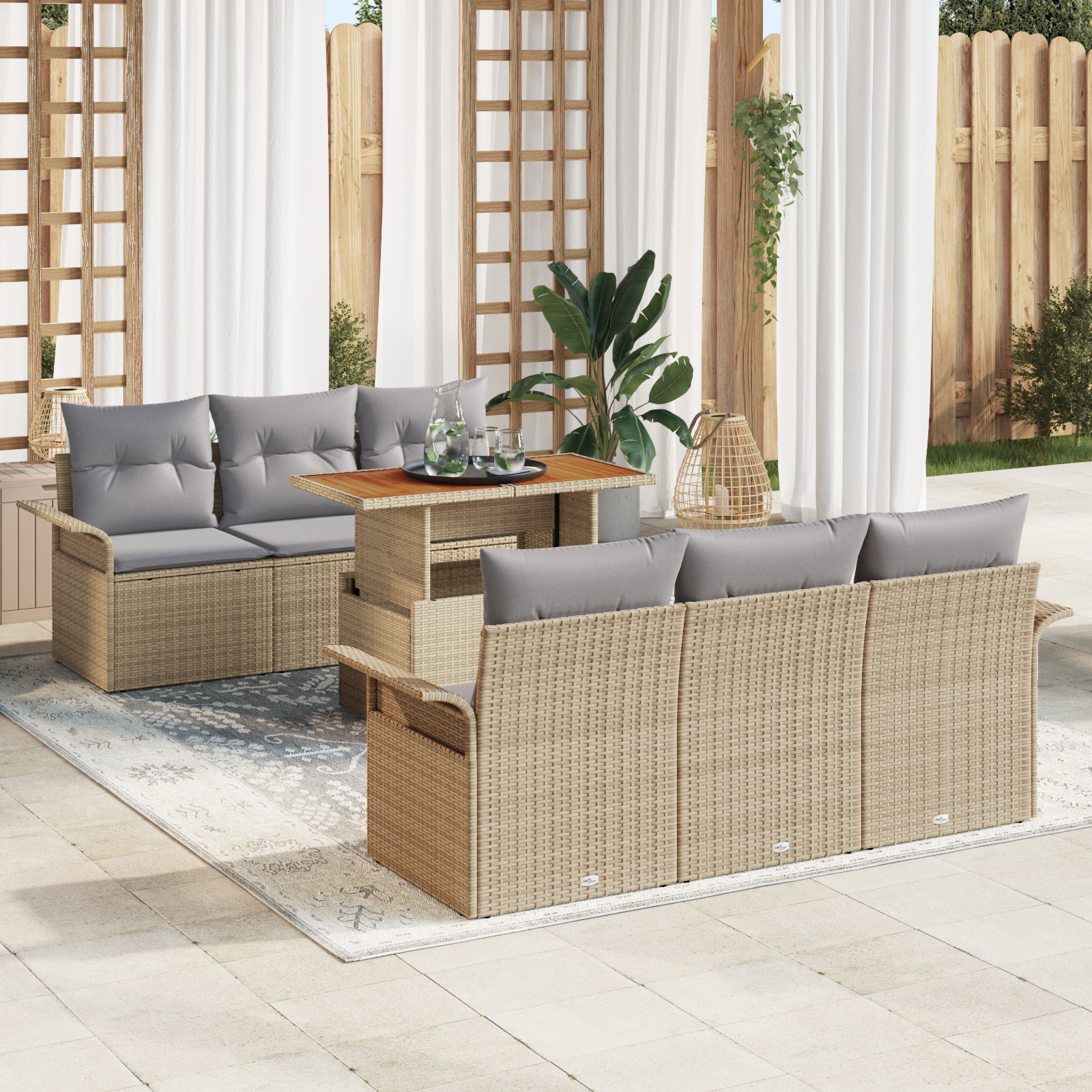 vidaXL Set de canapele pentru grădină 7 pcs bej și gri deschis