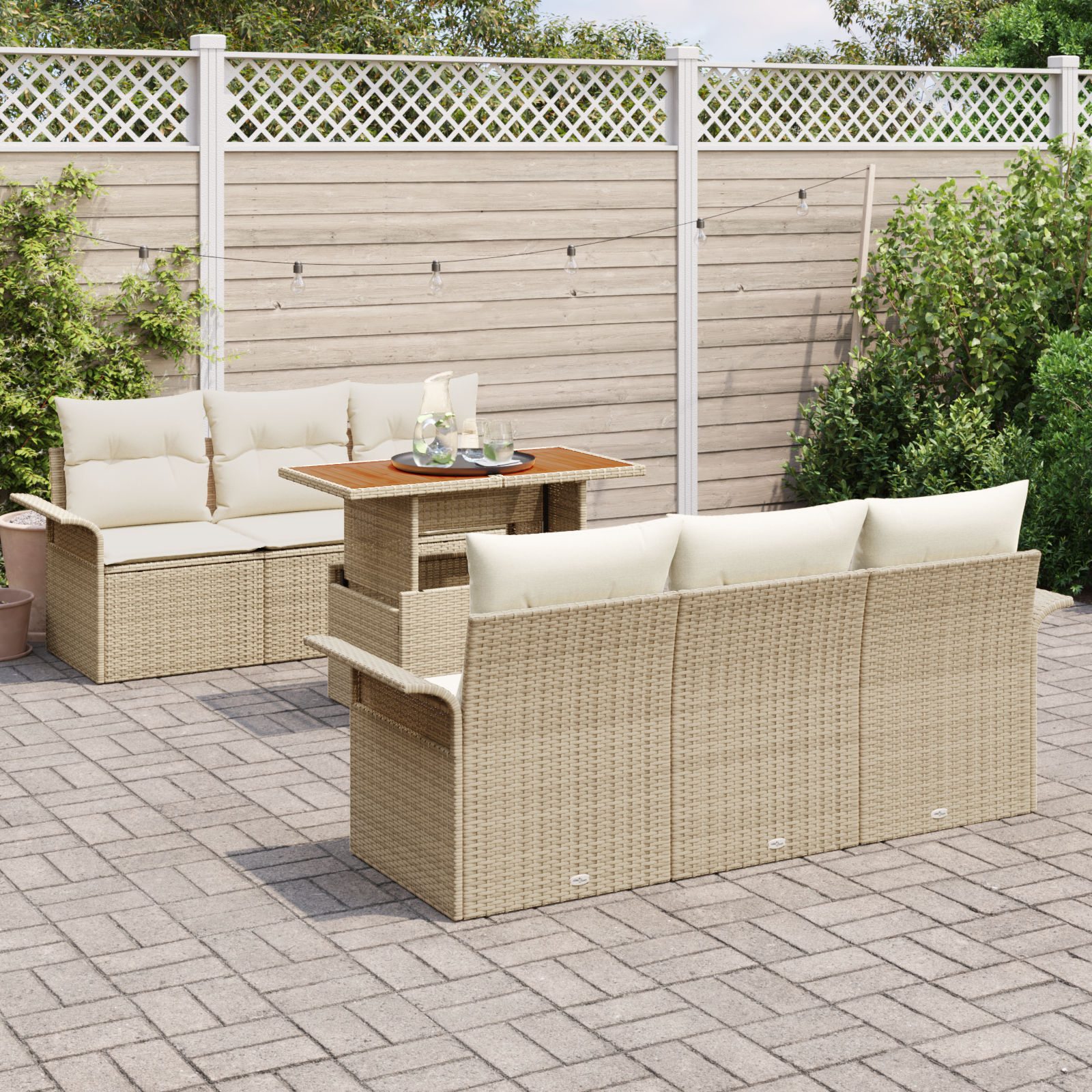 vidaXL Set de canapele pentru grădină cu pernă 7 pcs bej și crem vidaXL Set de canapele pentru grădină cu pernă 7 pcs bej și crem