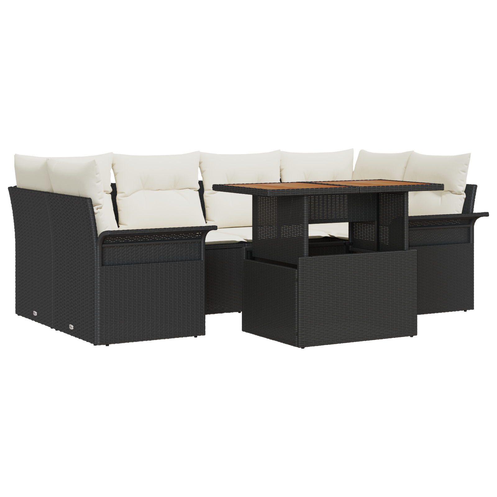 vidaXL Set mobilier grădină , 7 piese, cu perne, din rattan synthetic negru și lemn de acacia