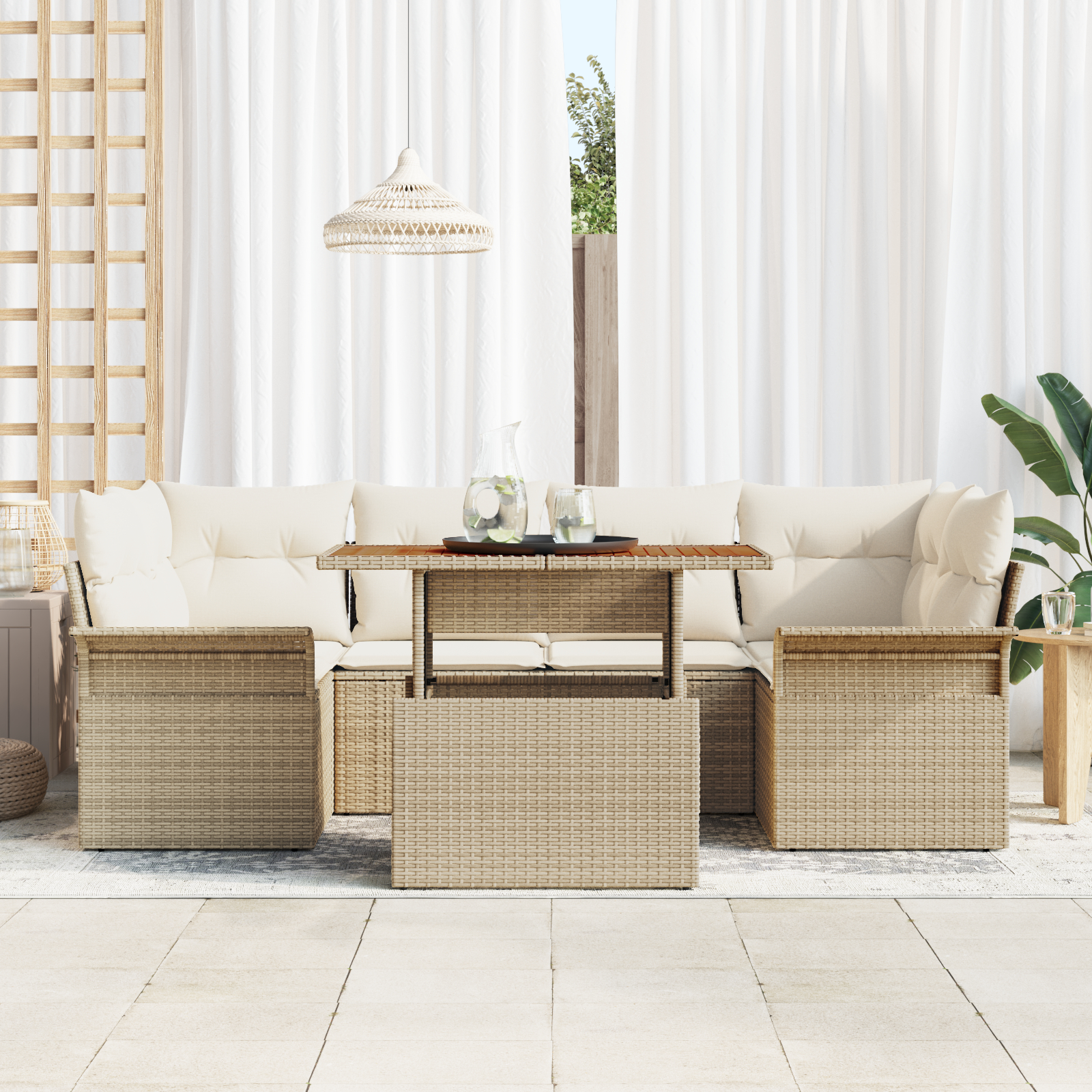 vidaXL Set de canapele pentru grădină cu pernă 7 pcs bej și crem vidaXL Set de canapele pentru grădină cu pernă 7 pcs bej și crem