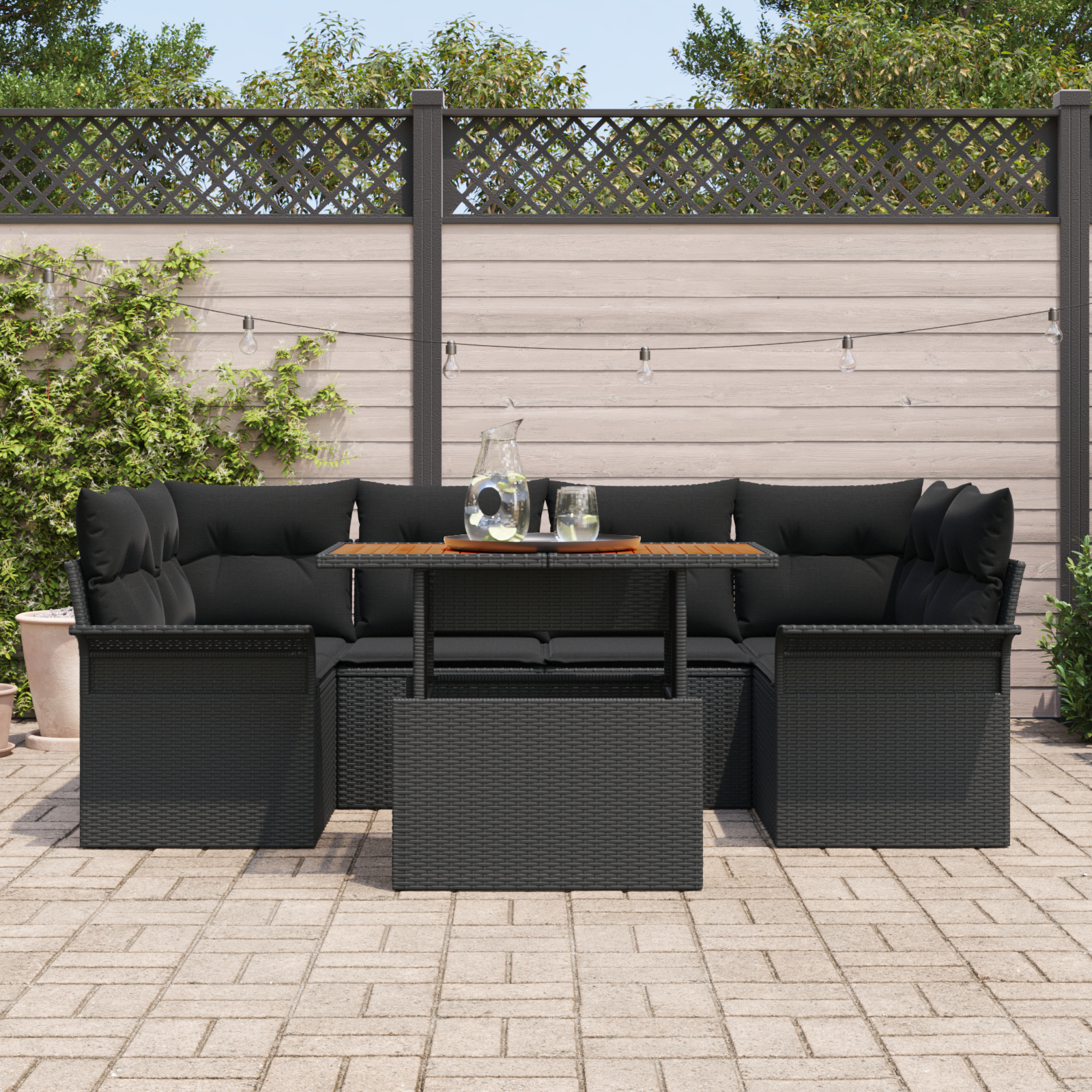 vidaXL Set de canapele pentru grădină 7 pcs Negru 100 x 55 x 73 cm