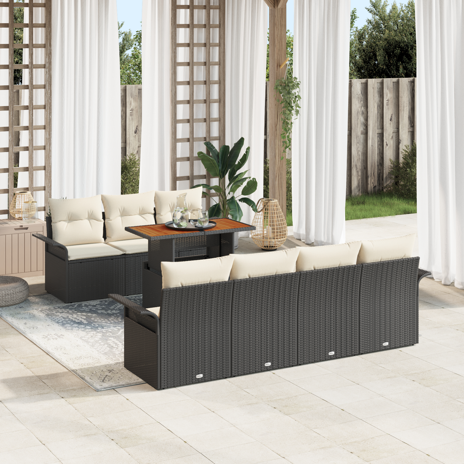 vidaXL Set de canapele pentru grădină cu pernă 8 pcs negru și crem