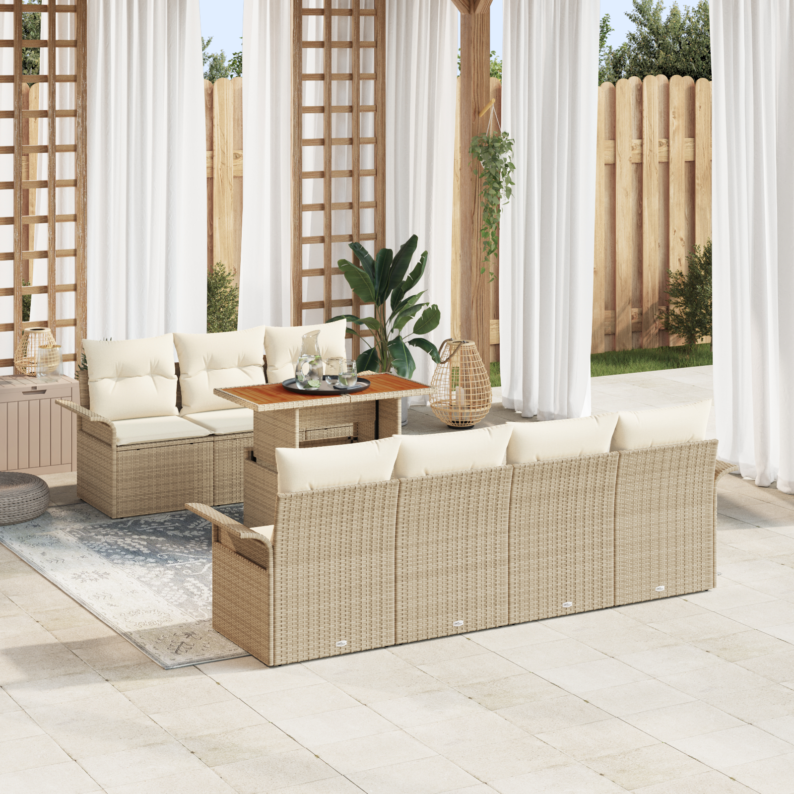 vidaXL Set de canapele pentru grădină cu pernă 8 pcs bej și crem