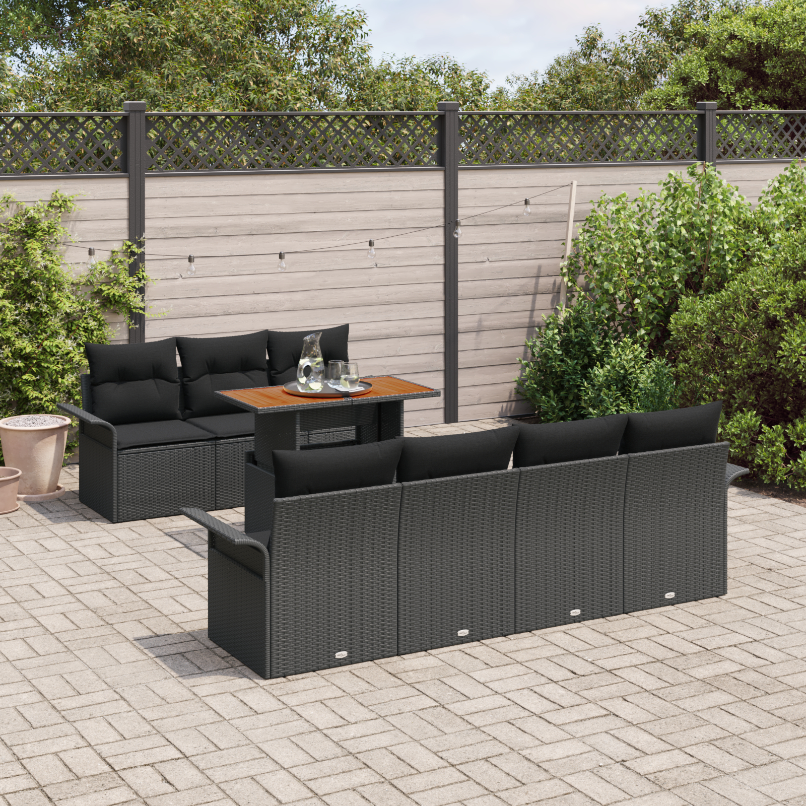 vidaXL Set de canapele pentru grădină 8 pcs Negru 100 x 55 x 73 cm