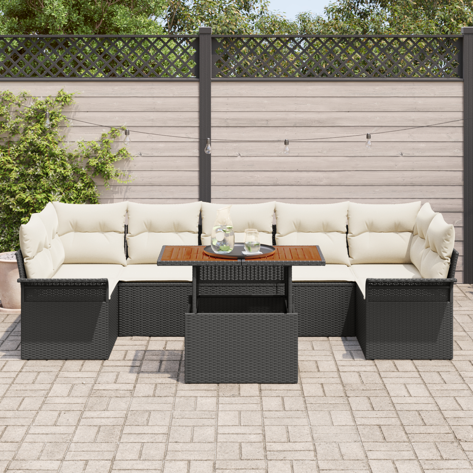 vidaXL Set de canapele pentru grădină cu pernă 8 pcs negru și crem